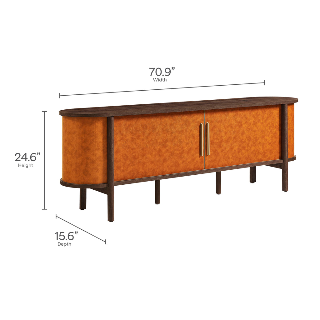 Coralie Curved 71" Vegan Leather Oval TV Stand - Walnut Tan