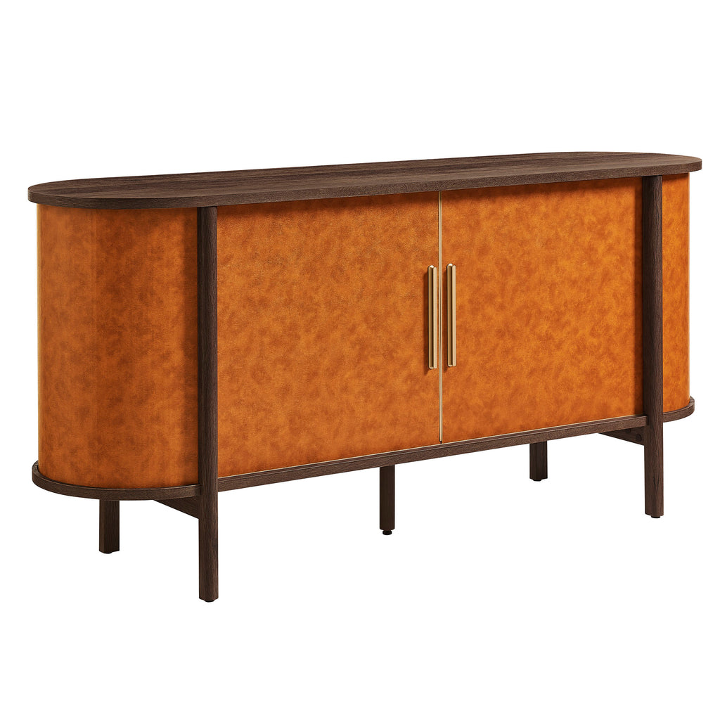 Coralie Curved Vegan Leather Oval Sideboard - Walnut Tan