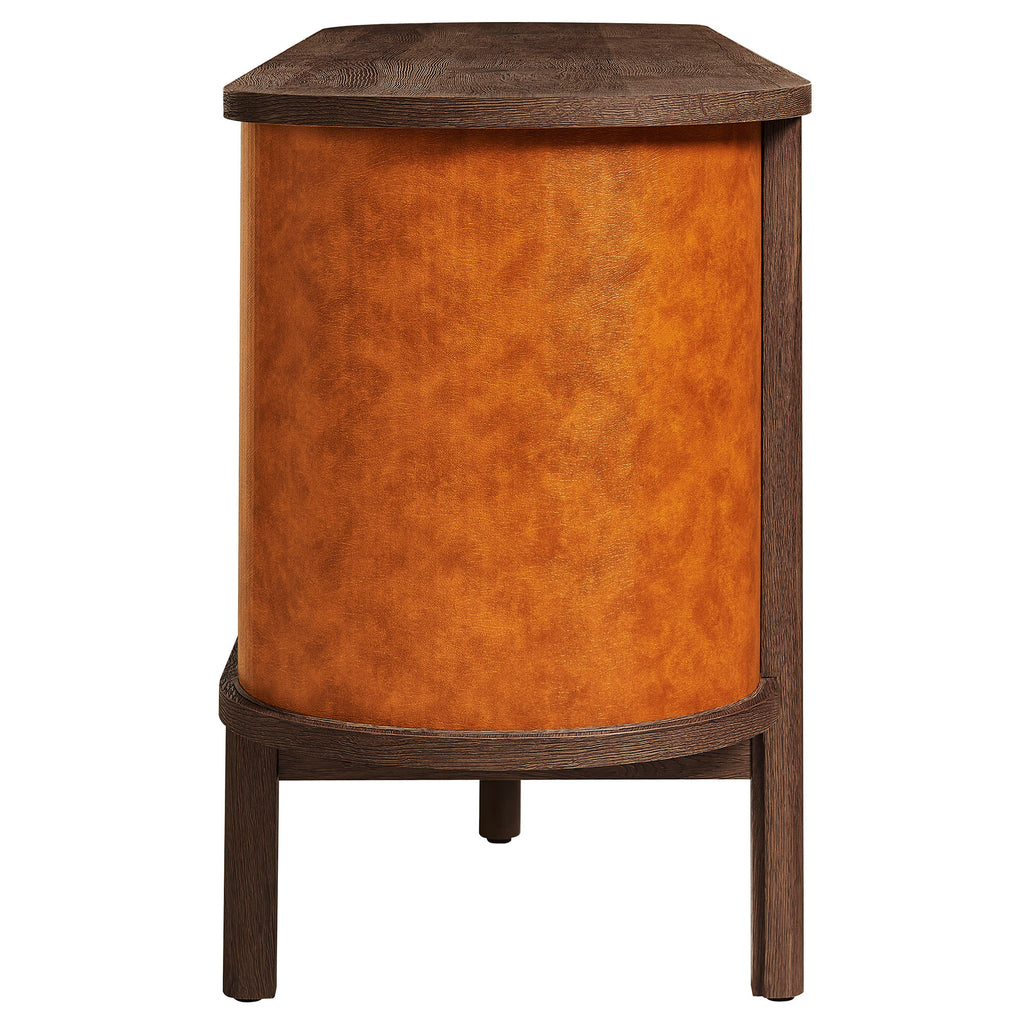 Coralie Curved Vegan Leather Oval Sideboard - Walnut Tan