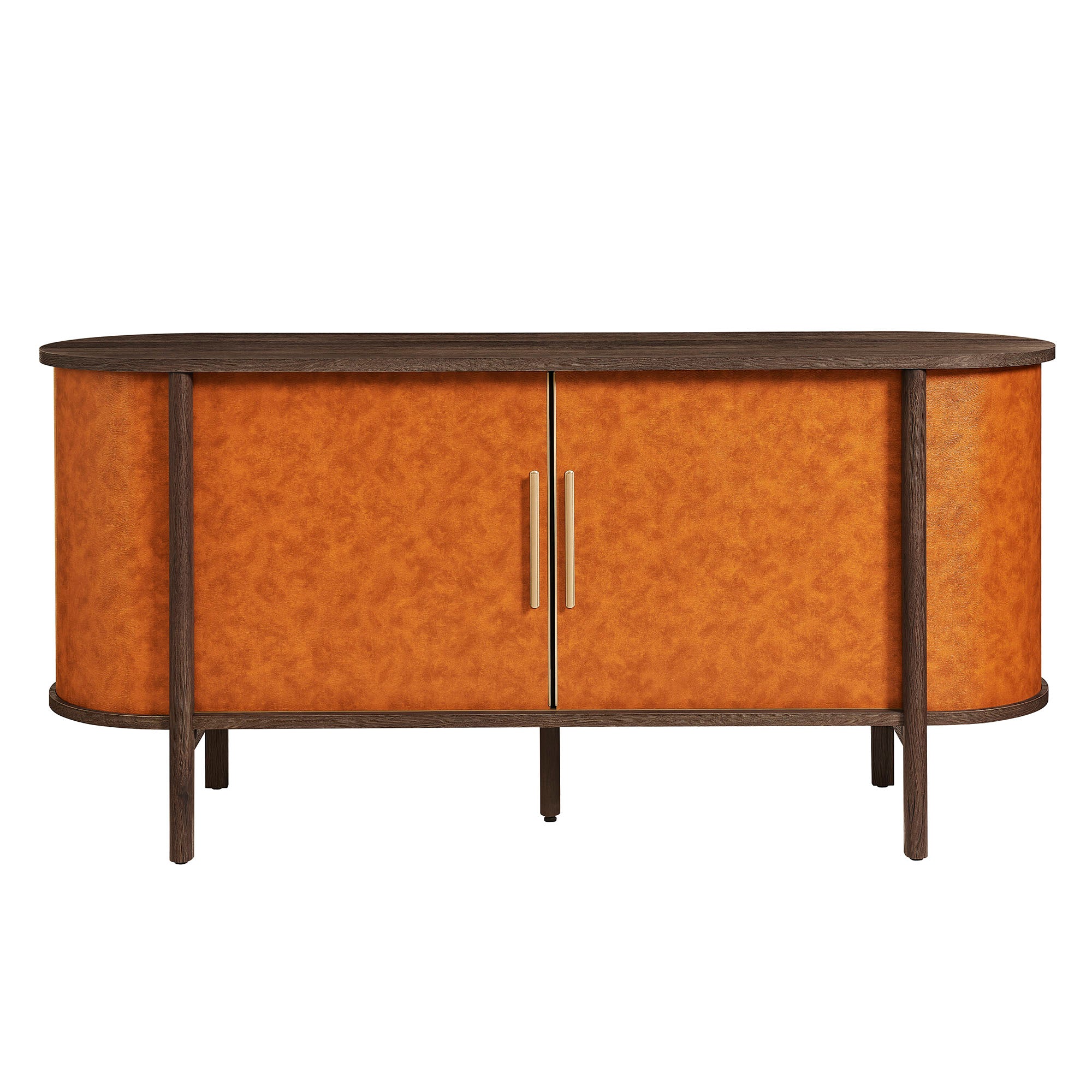 Coralie Curved Vegan Leather Oval Sideboard - Walnut Tan