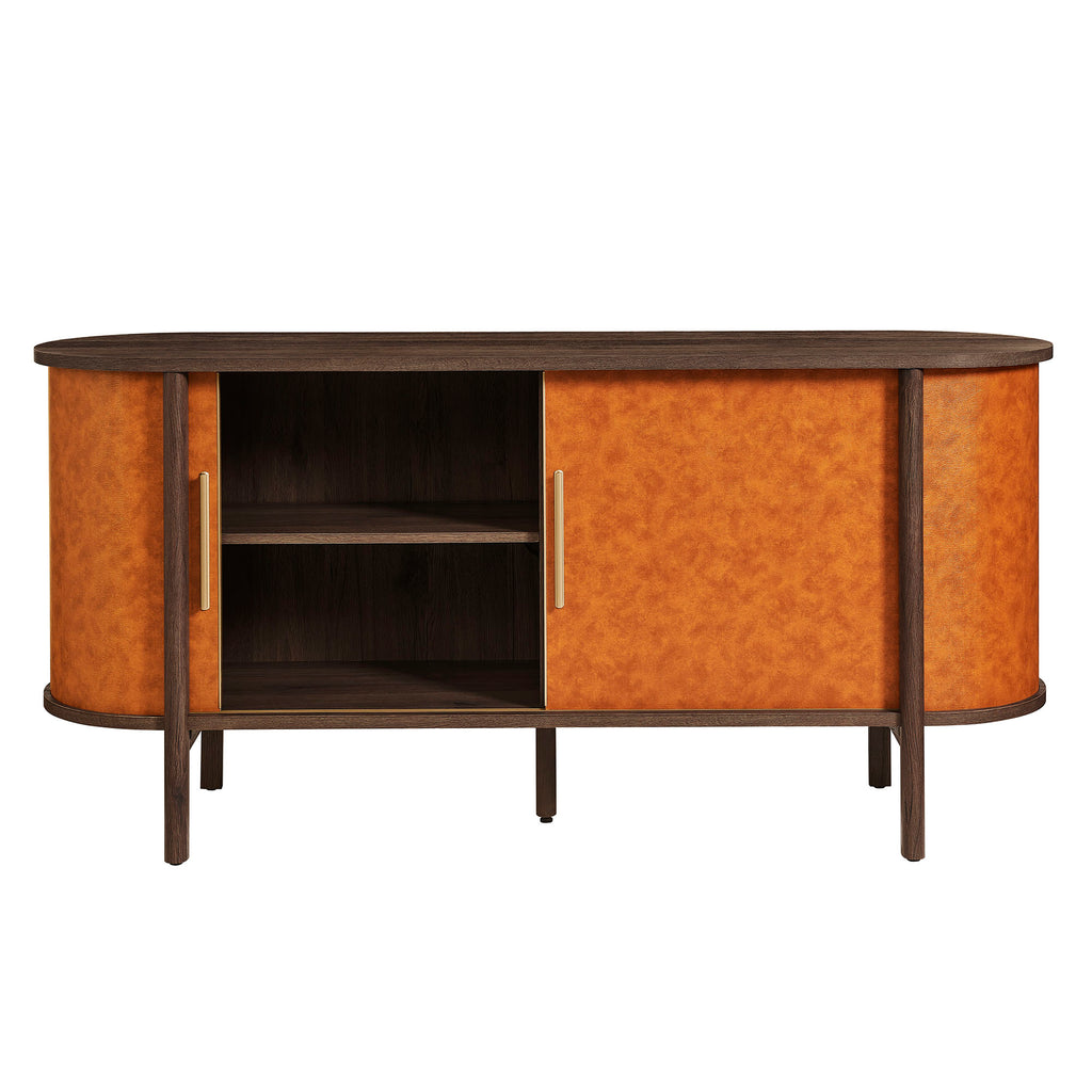 Coralie Curved Vegan Leather Oval Sideboard - Walnut Tan
