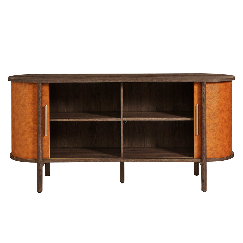 Coralie Curved Vegan Leather Oval Sideboard - Walnut Tan