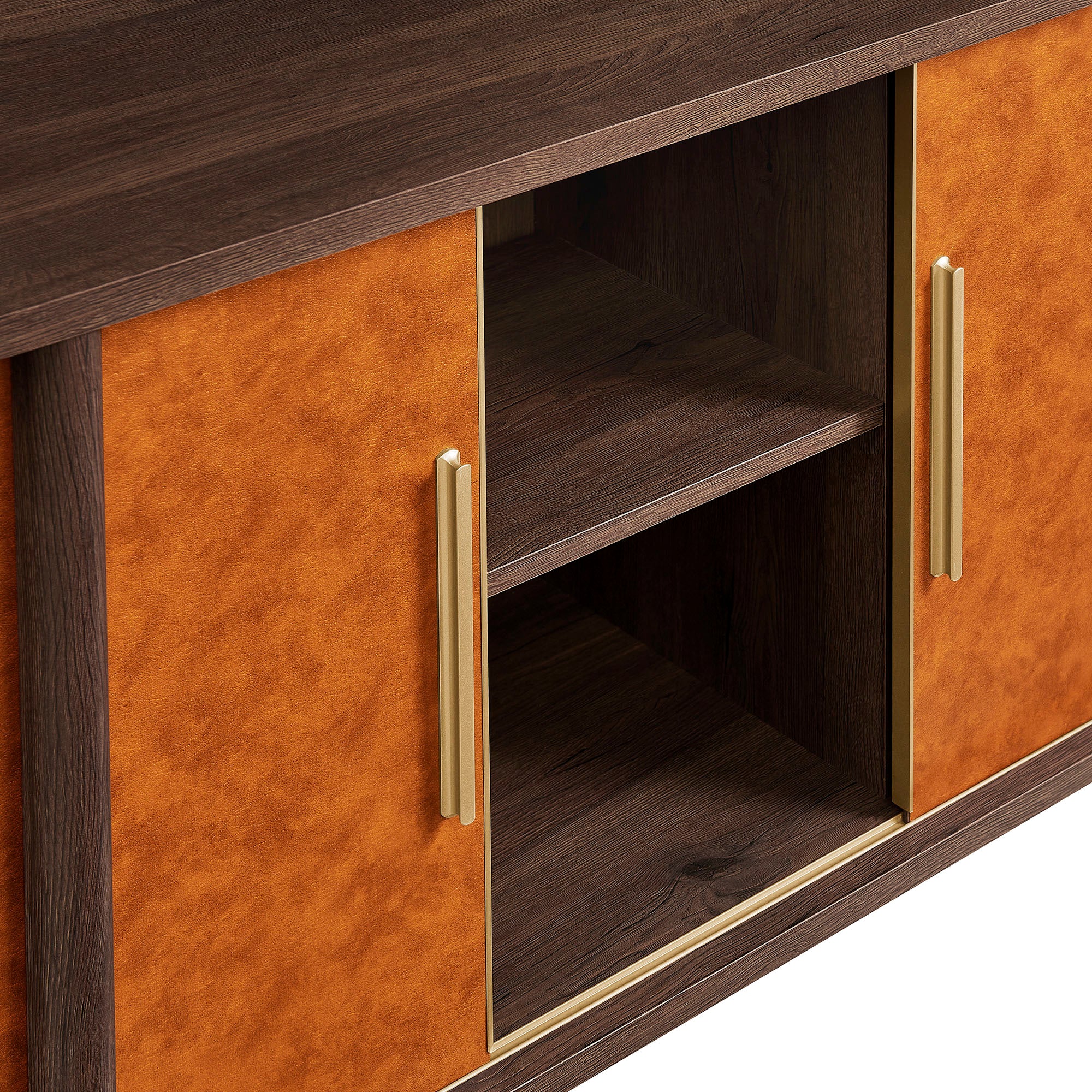 Coralie Curved Vegan Leather Oval Sideboard - Walnut Tan