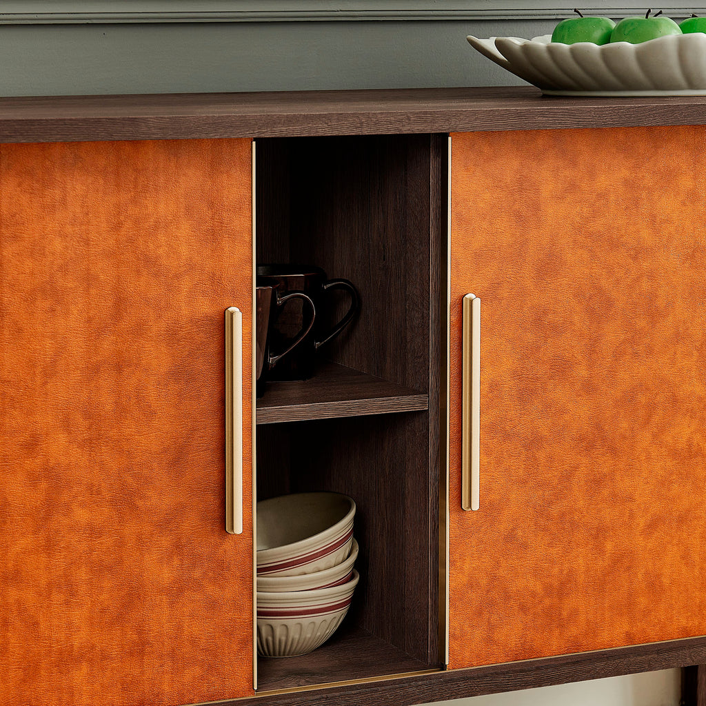 Coralie Curved Vegan Leather Oval Sideboard - Walnut Tan