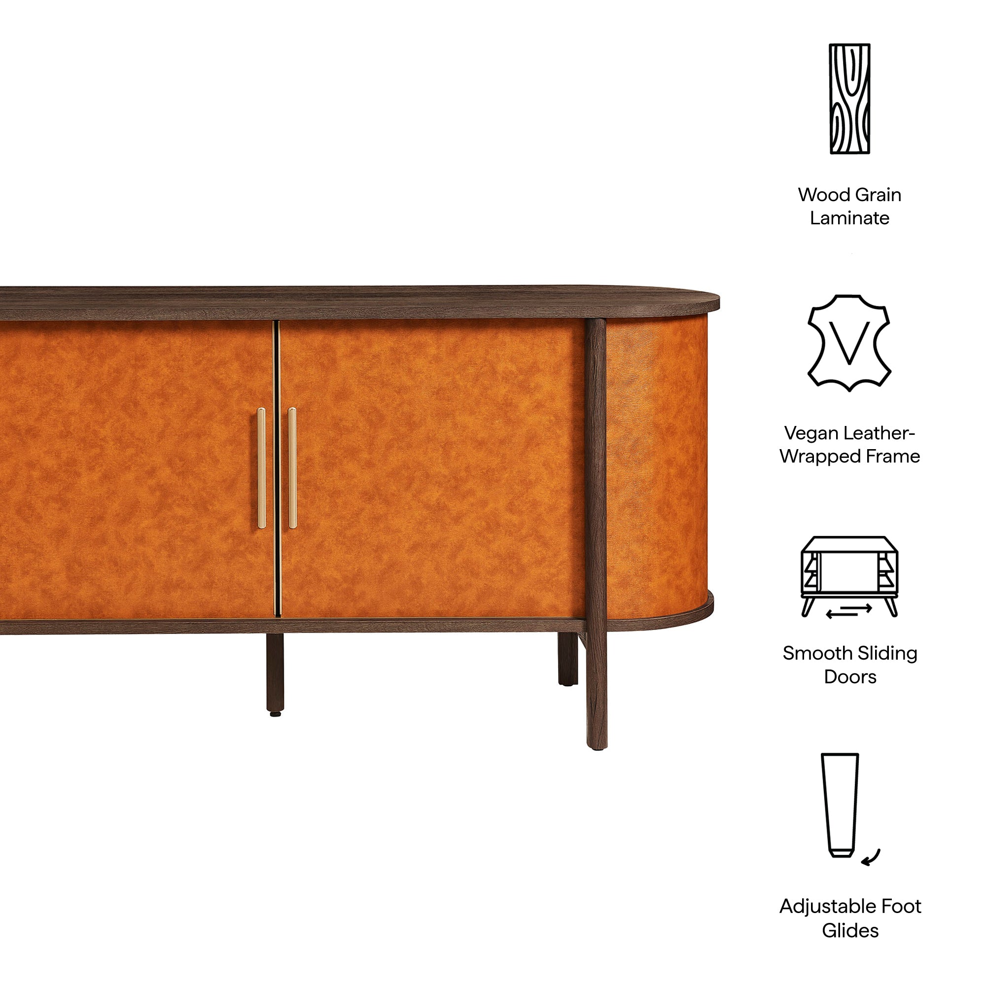 Coralie Curved Vegan Leather Oval Sideboard - Walnut Tan