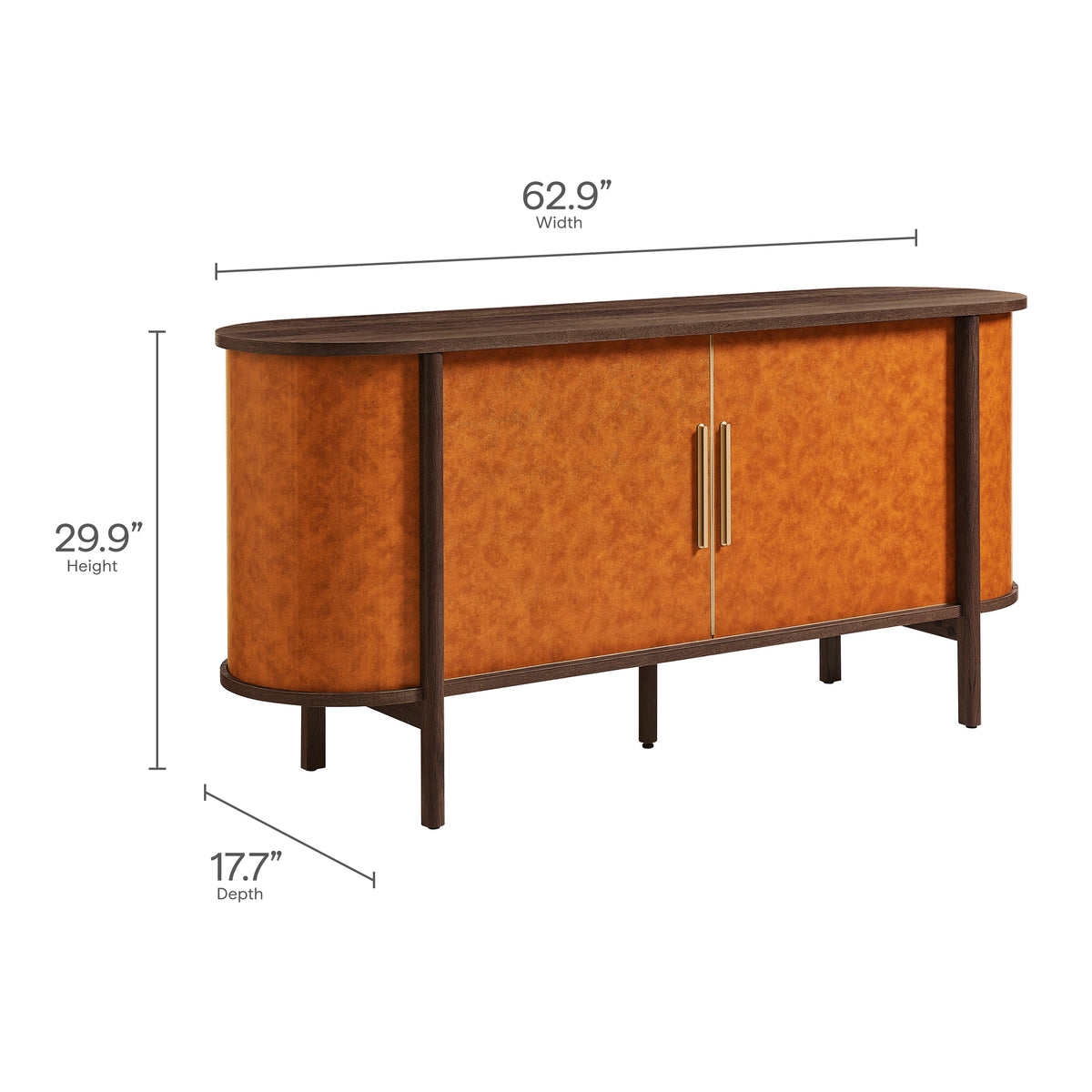 Coralie Curved Vegan Leather Oval Sideboard - Walnut Tan