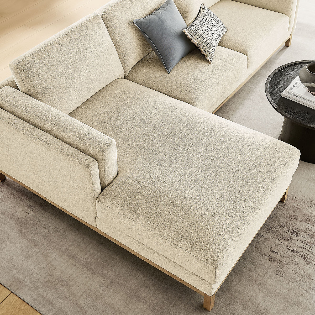 Roscoe Left-Facing Fabric Sectional Sofa with Chaise - Ivory