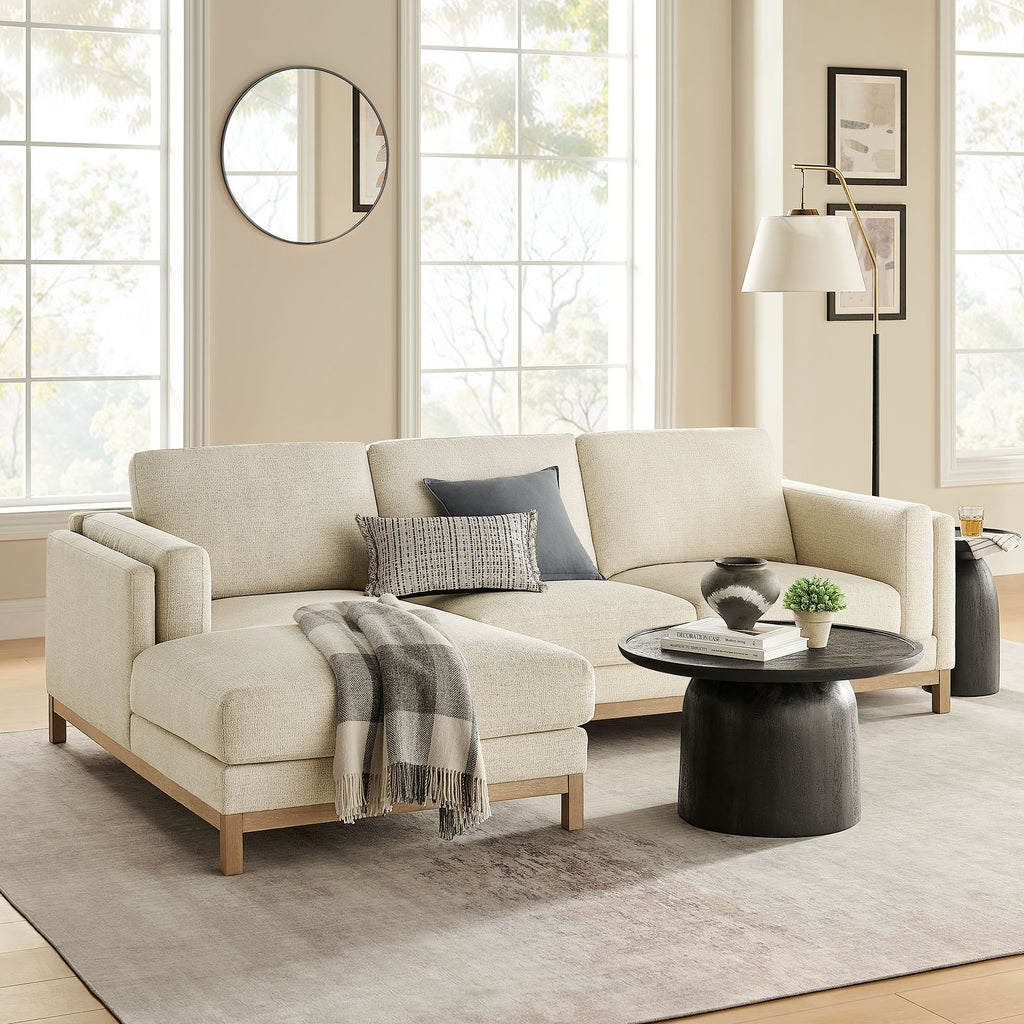 Roscoe Left-Facing Fabric Sectional Sofa with Chaise - Ivory