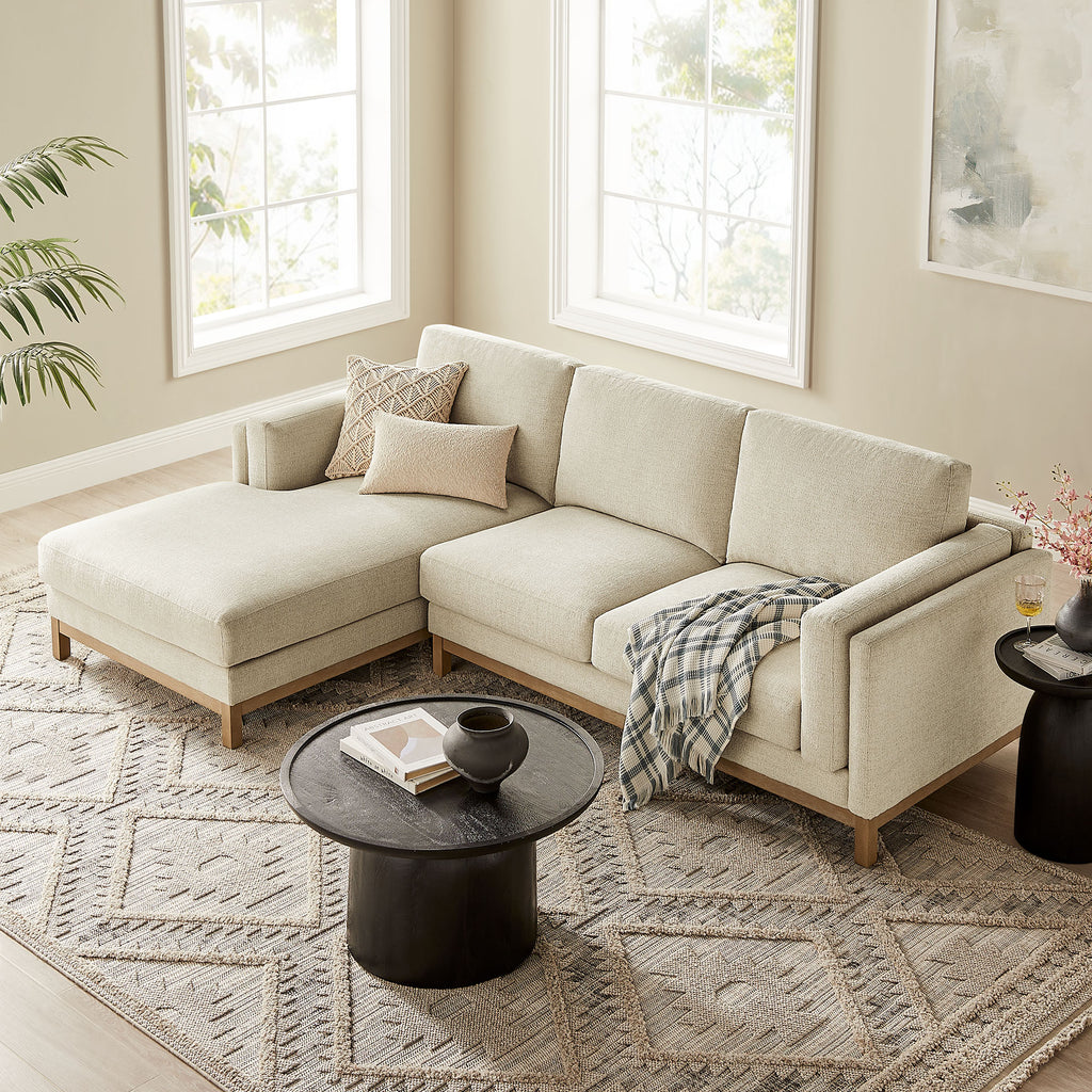 Roscoe Left-Facing Fabric Sectional Sofa with Chaise - Ivory