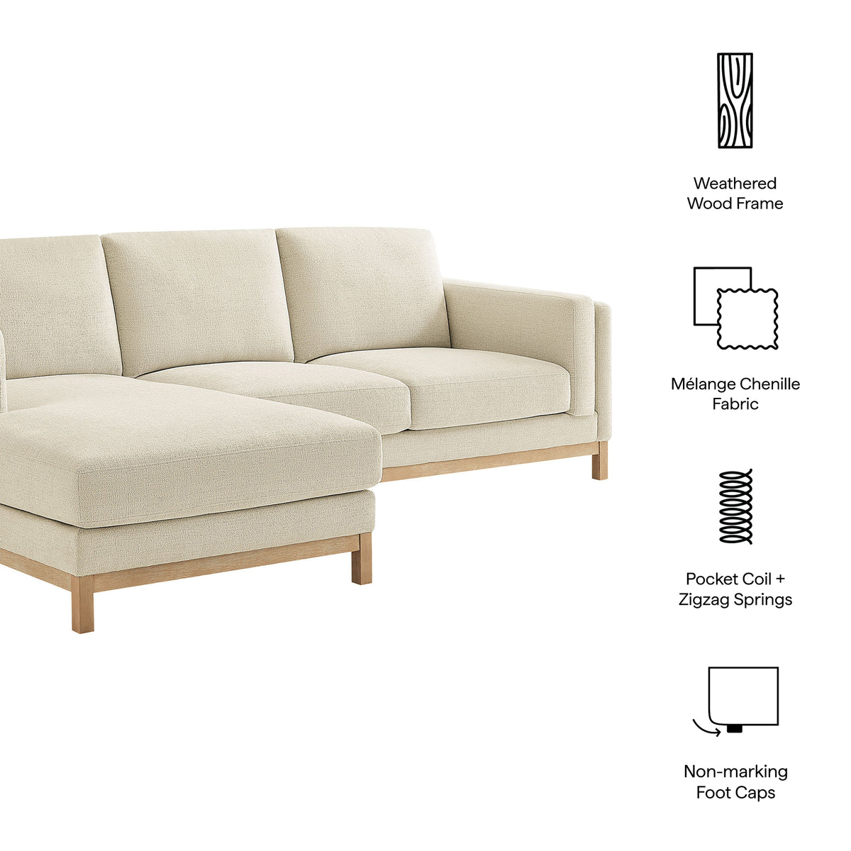Roscoe Left-Facing Fabric Sectional Sofa with Chaise - Ivory