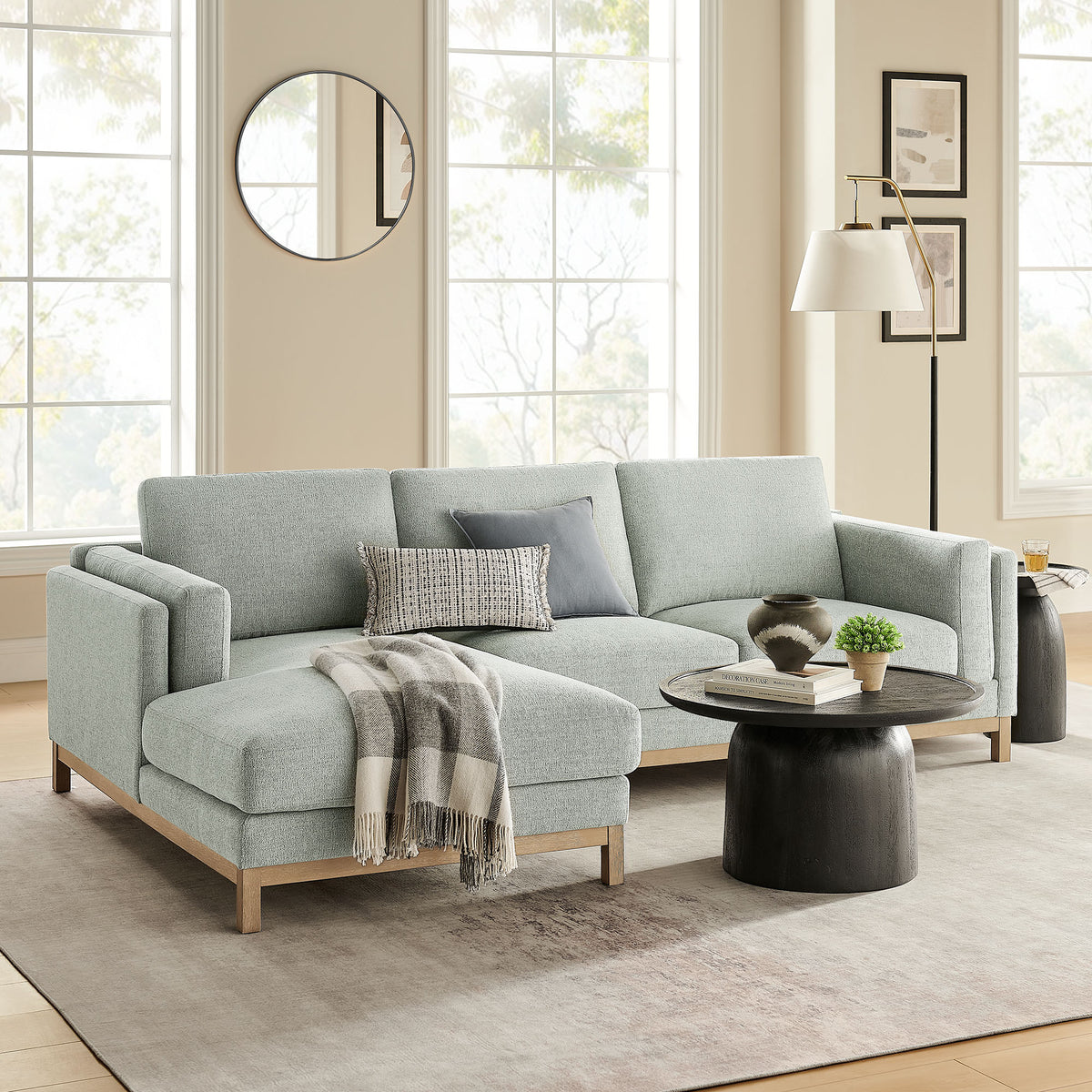 Roscoe Left-Facing Fabric Sectional Sofa with Chaise - Mist