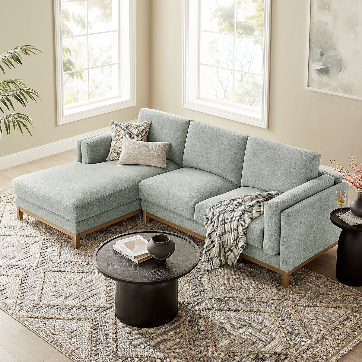 Roscoe Left-Facing Fabric Sectional Sofa with Chaise - Mist