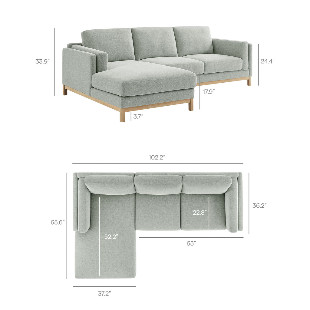 Roscoe Left-Facing Fabric Sectional Sofa with Chaise - Mist