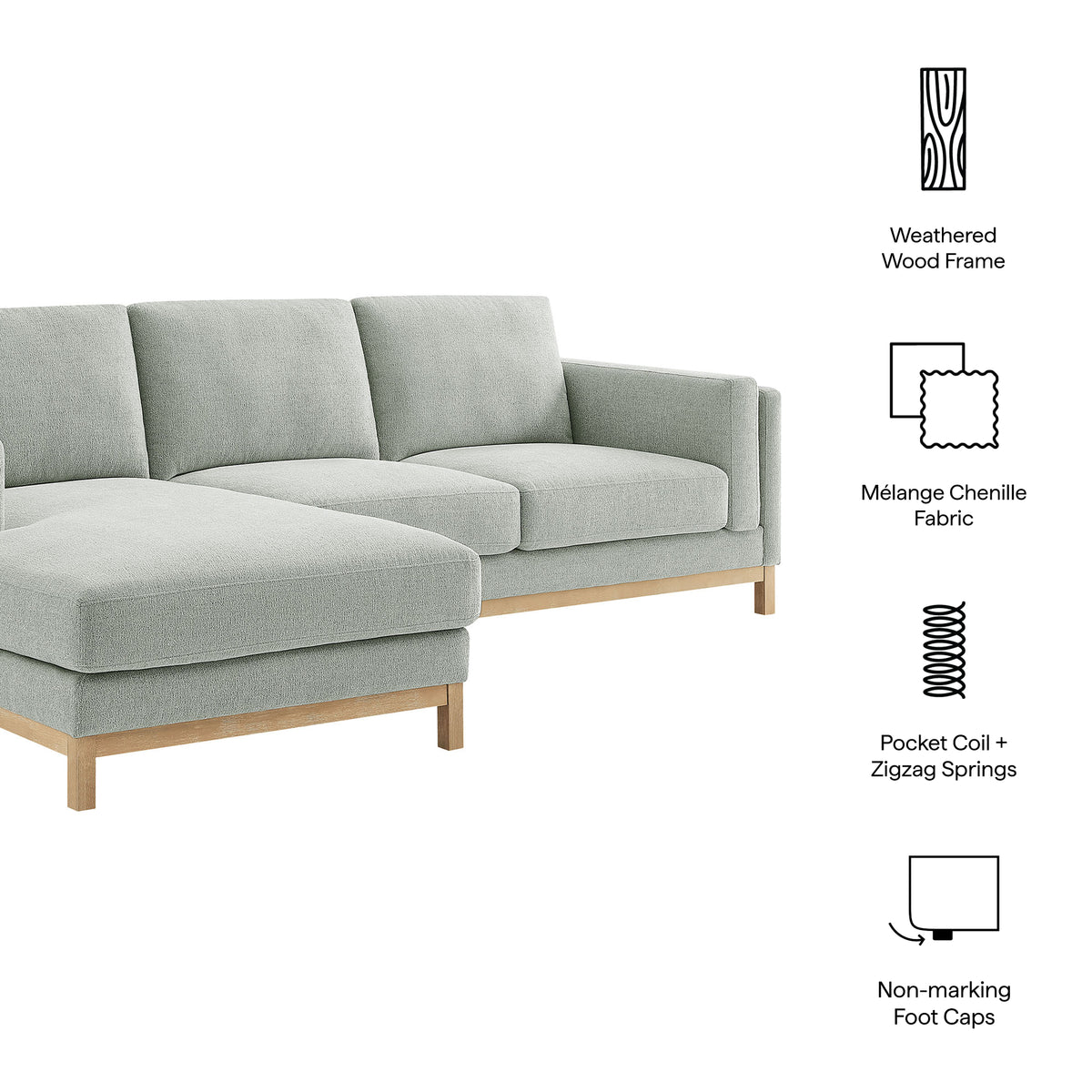 Roscoe Left-Facing Fabric Sectional Sofa with Chaise - Mist