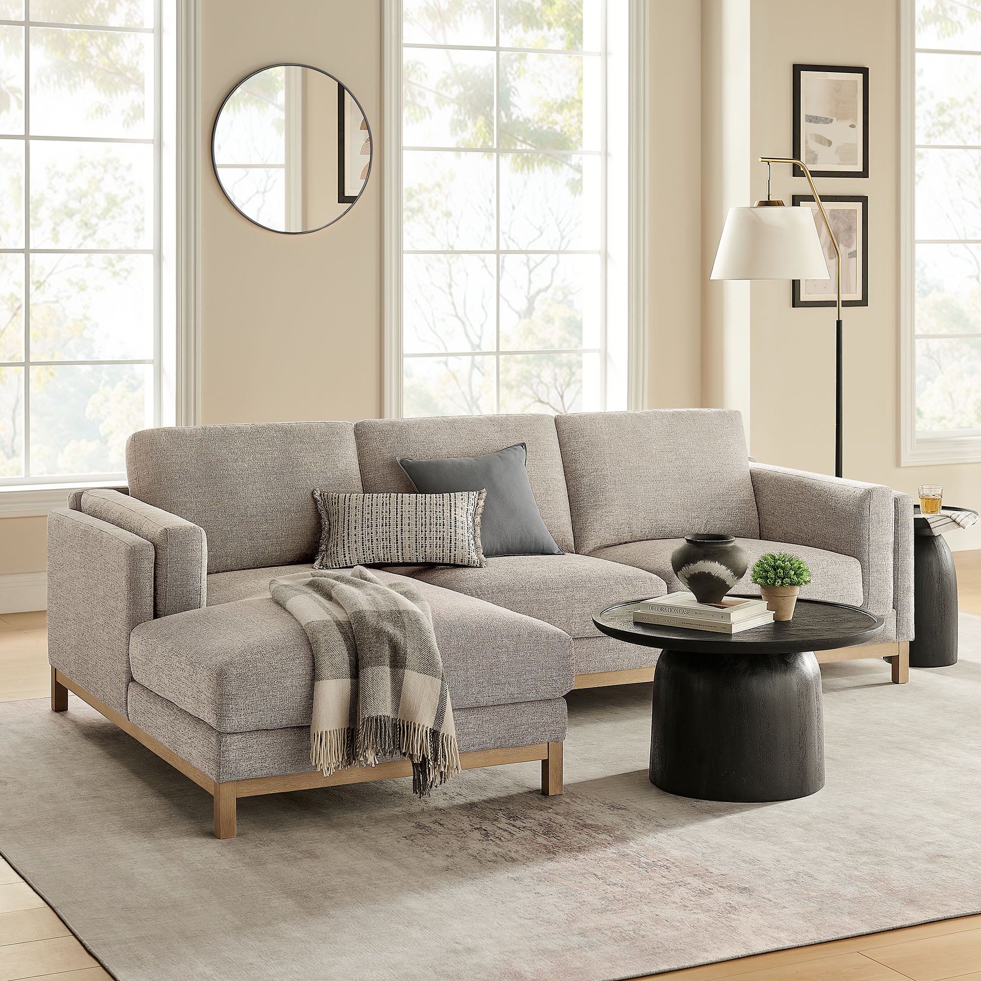 Roscoe Left-Facing Fabric Sectional Sofa with Chaise - Pewter