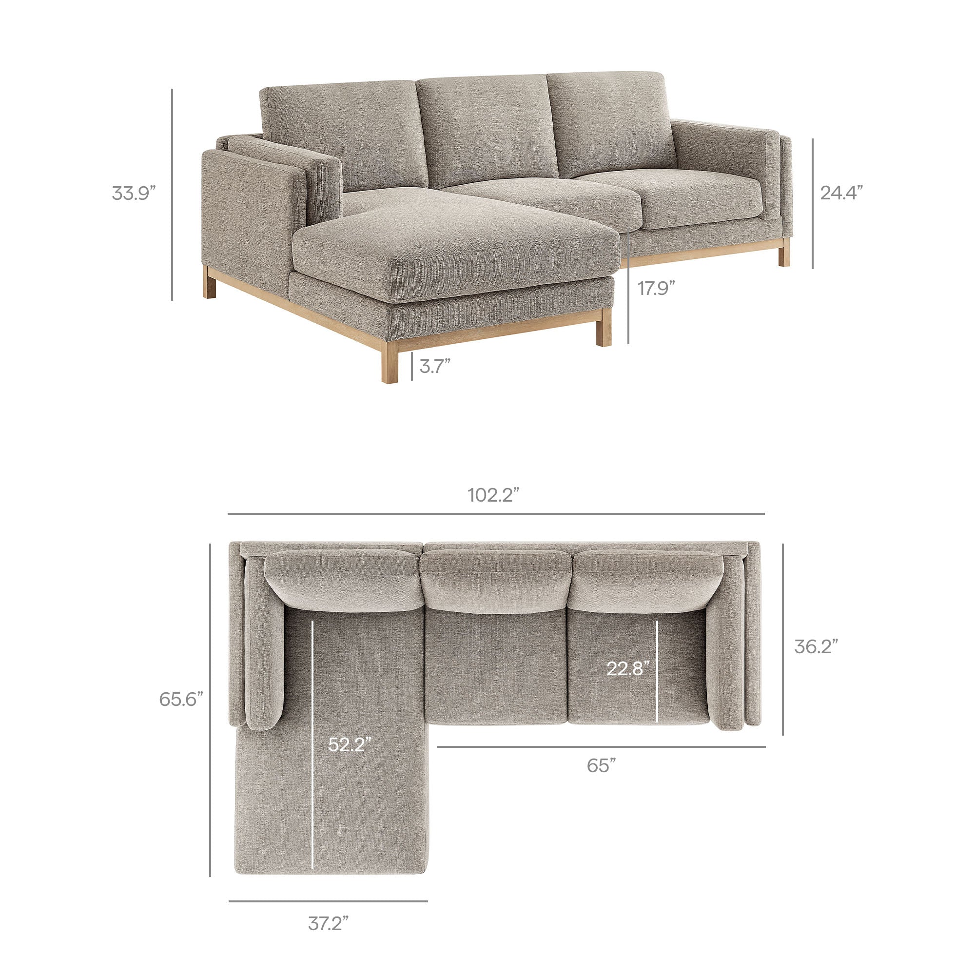 Roscoe Left-Facing Fabric Sectional Sofa with Chaise - Pewter
