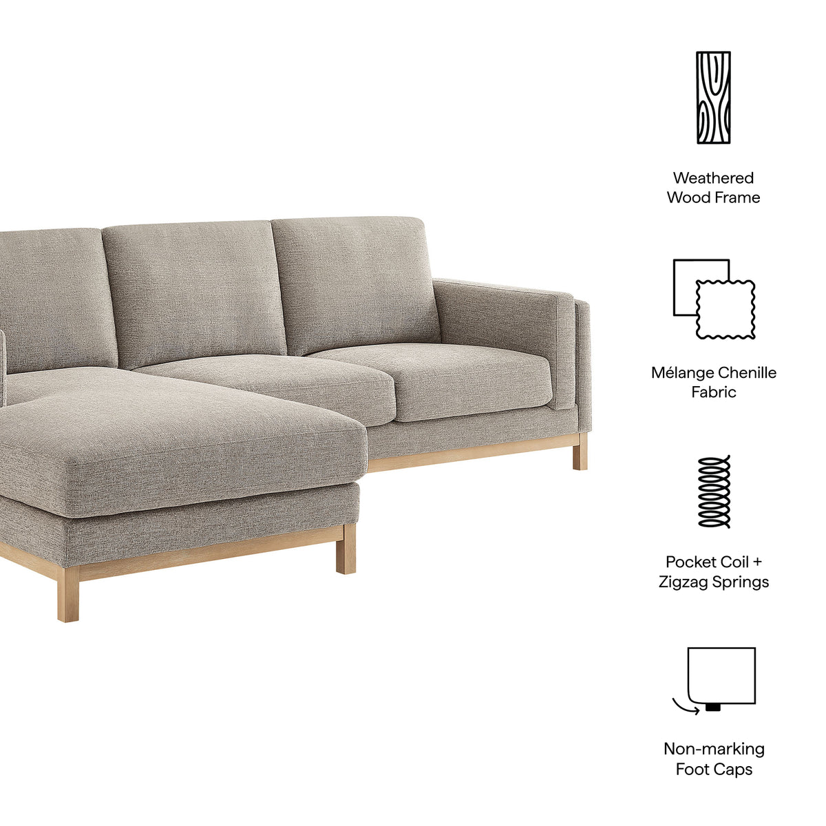 Roscoe Left-Facing Fabric Sectional Sofa with Chaise - Pewter