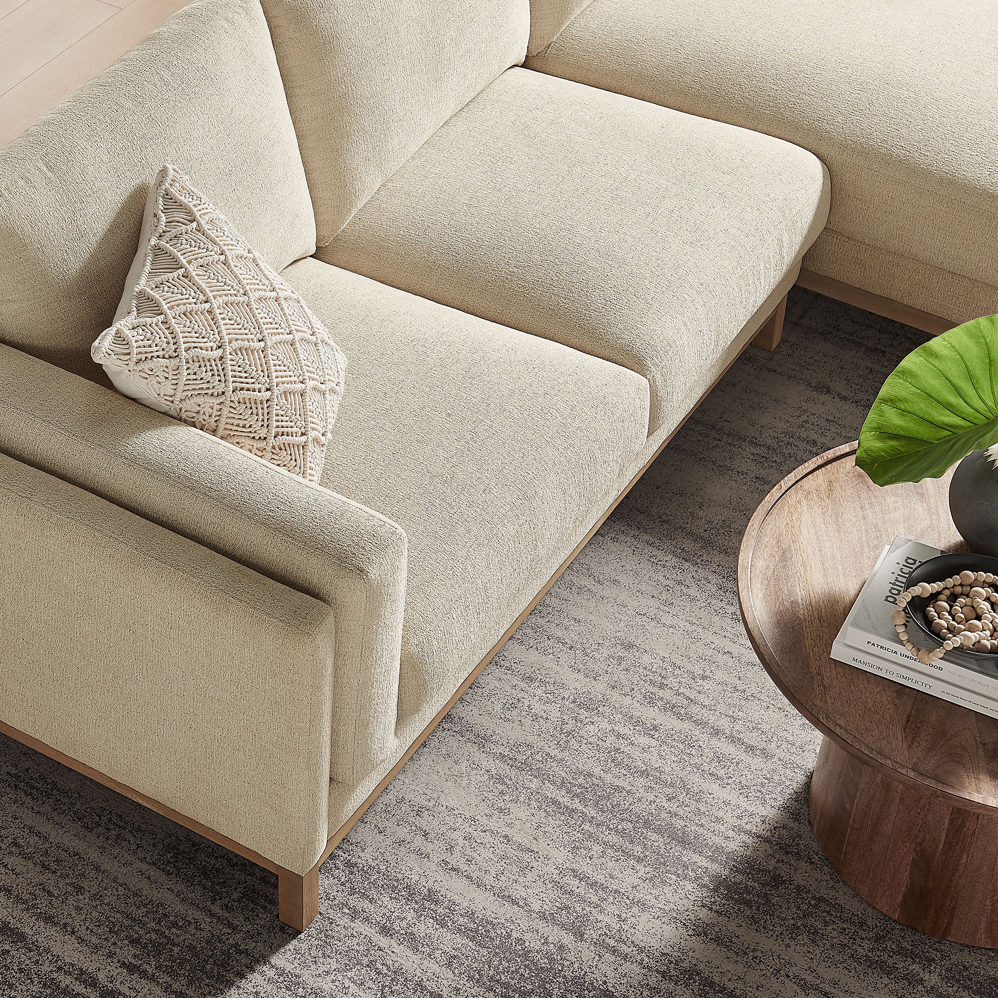 Roscoe Right-Facing Fabric Sectional Sofa with Chaise - Ivory