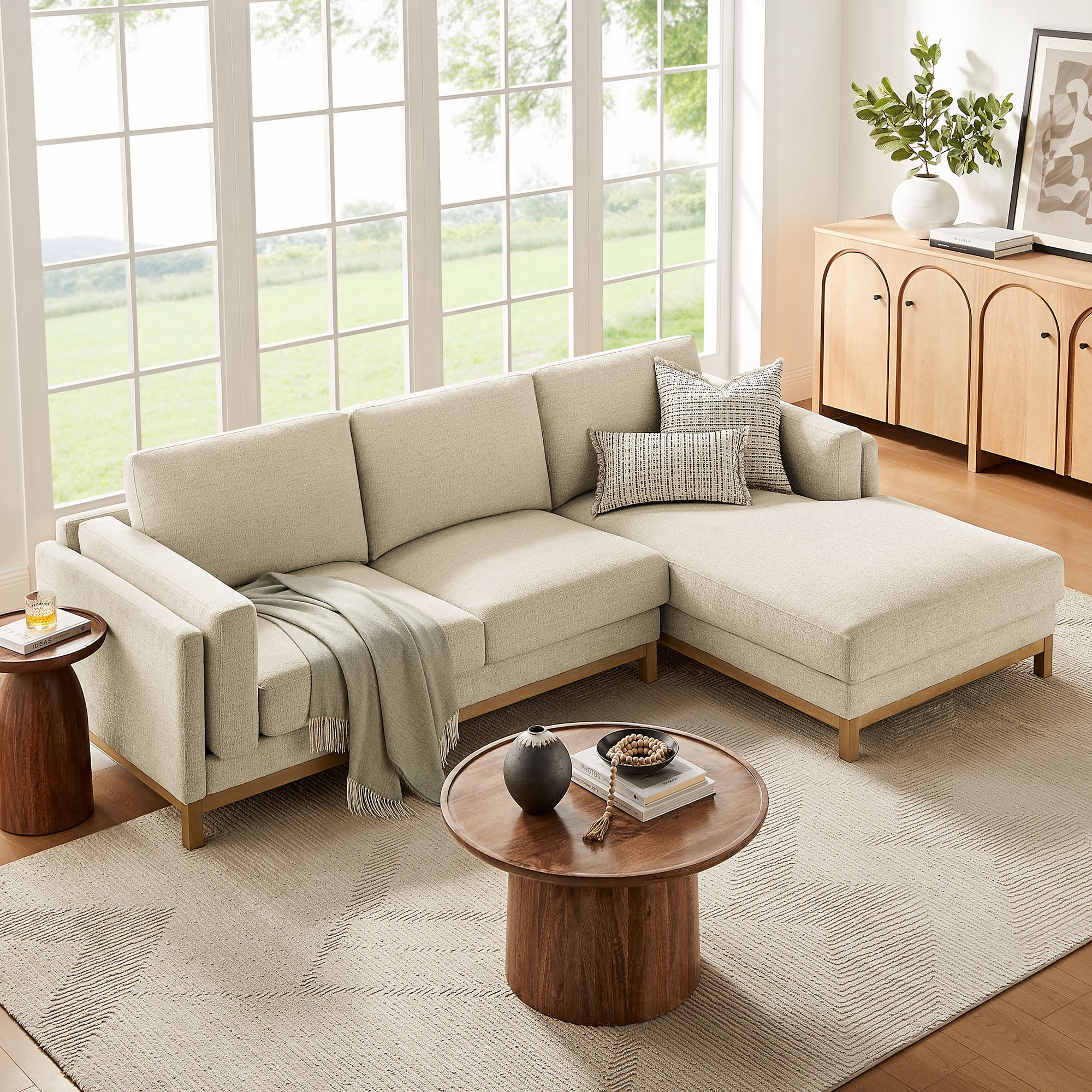 Roscoe Right-Facing Fabric Sectional Sofa with Chaise - Ivory