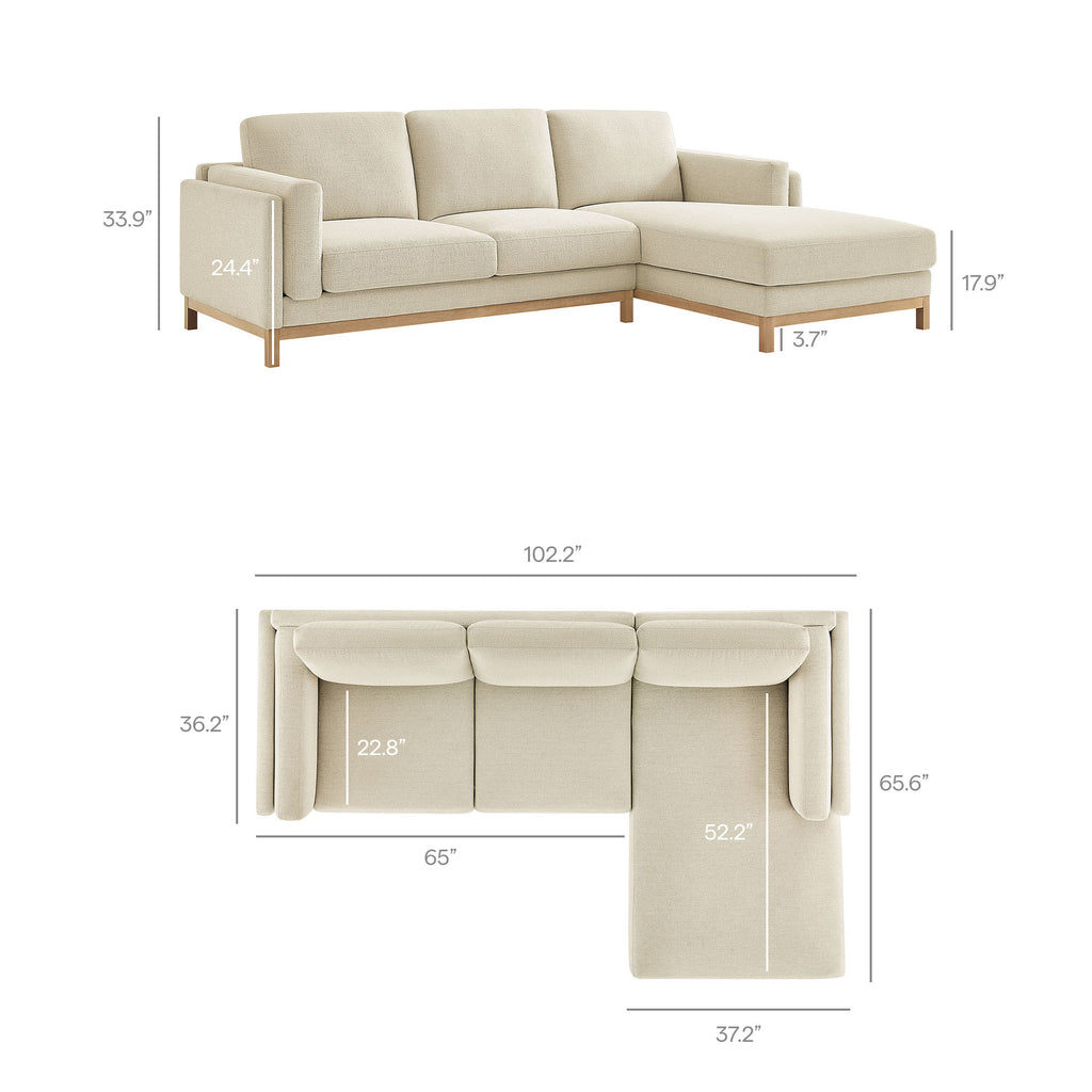 Roscoe Right-Facing Fabric Sectional Sofa with Chaise - Ivory