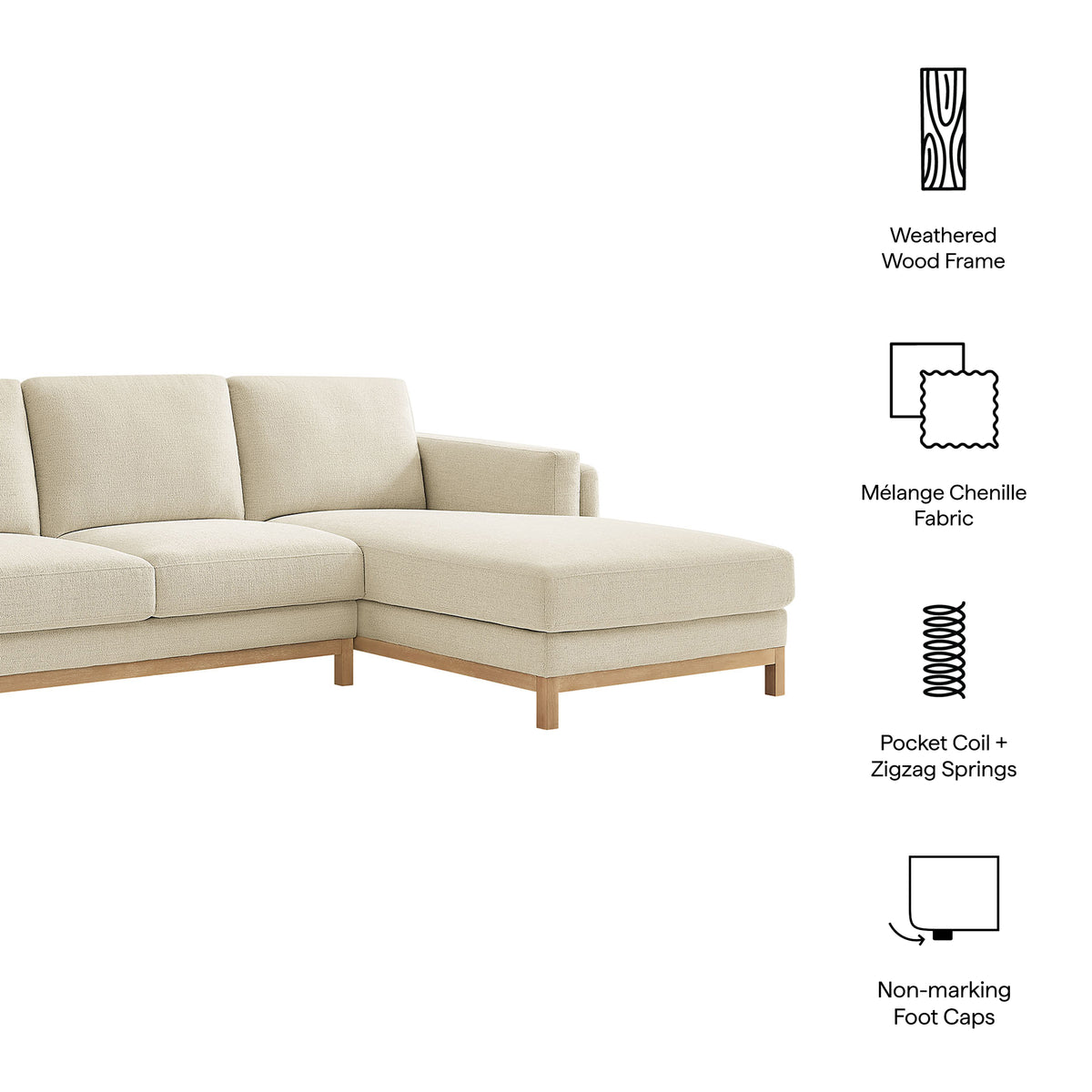 Roscoe Right-Facing Fabric Sectional Sofa with Chaise - Ivory