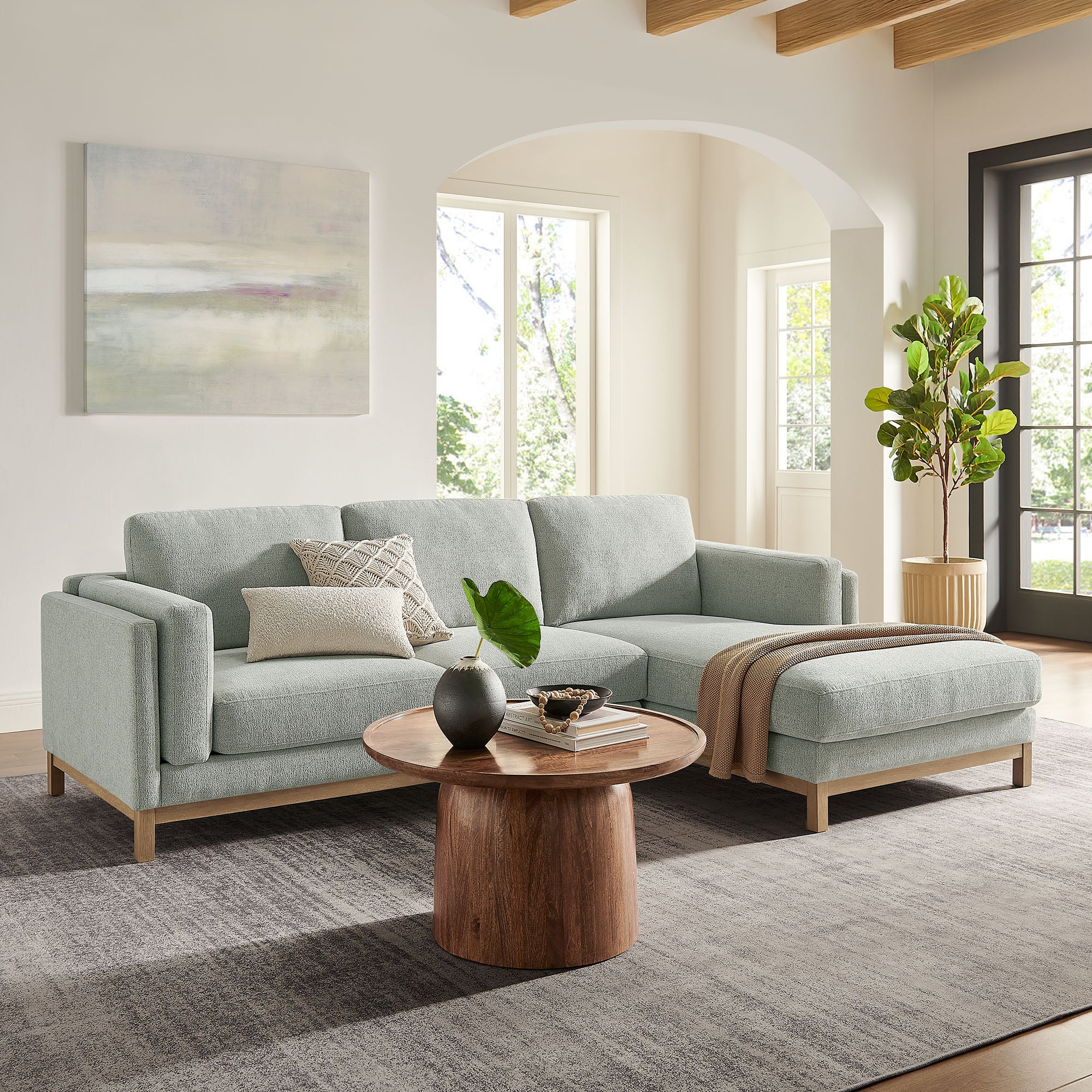 Roscoe Right-Facing Fabric Sectional Sofa with Chaise - Mist