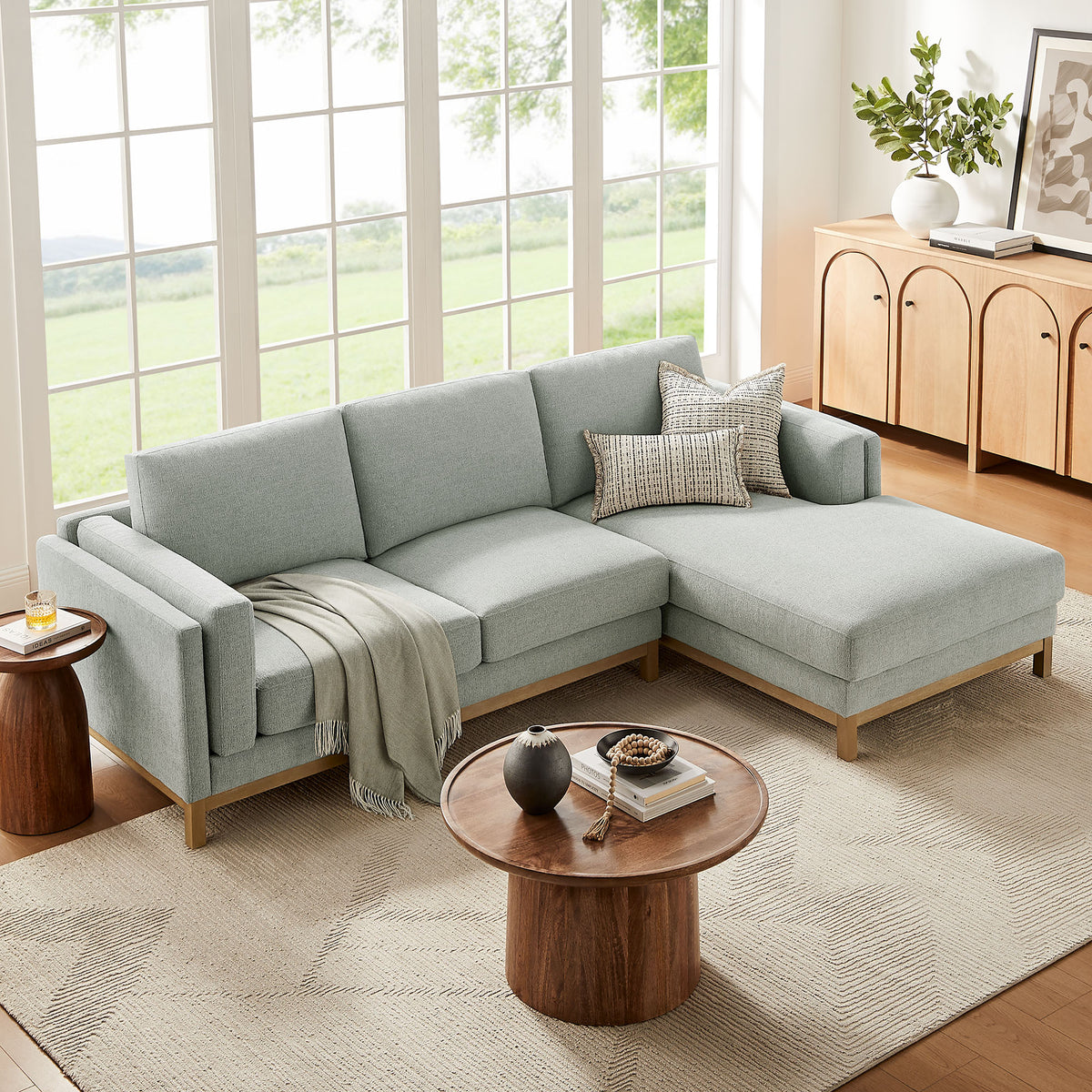 Roscoe Right-Facing Fabric Sectional Sofa with Chaise - Mist
