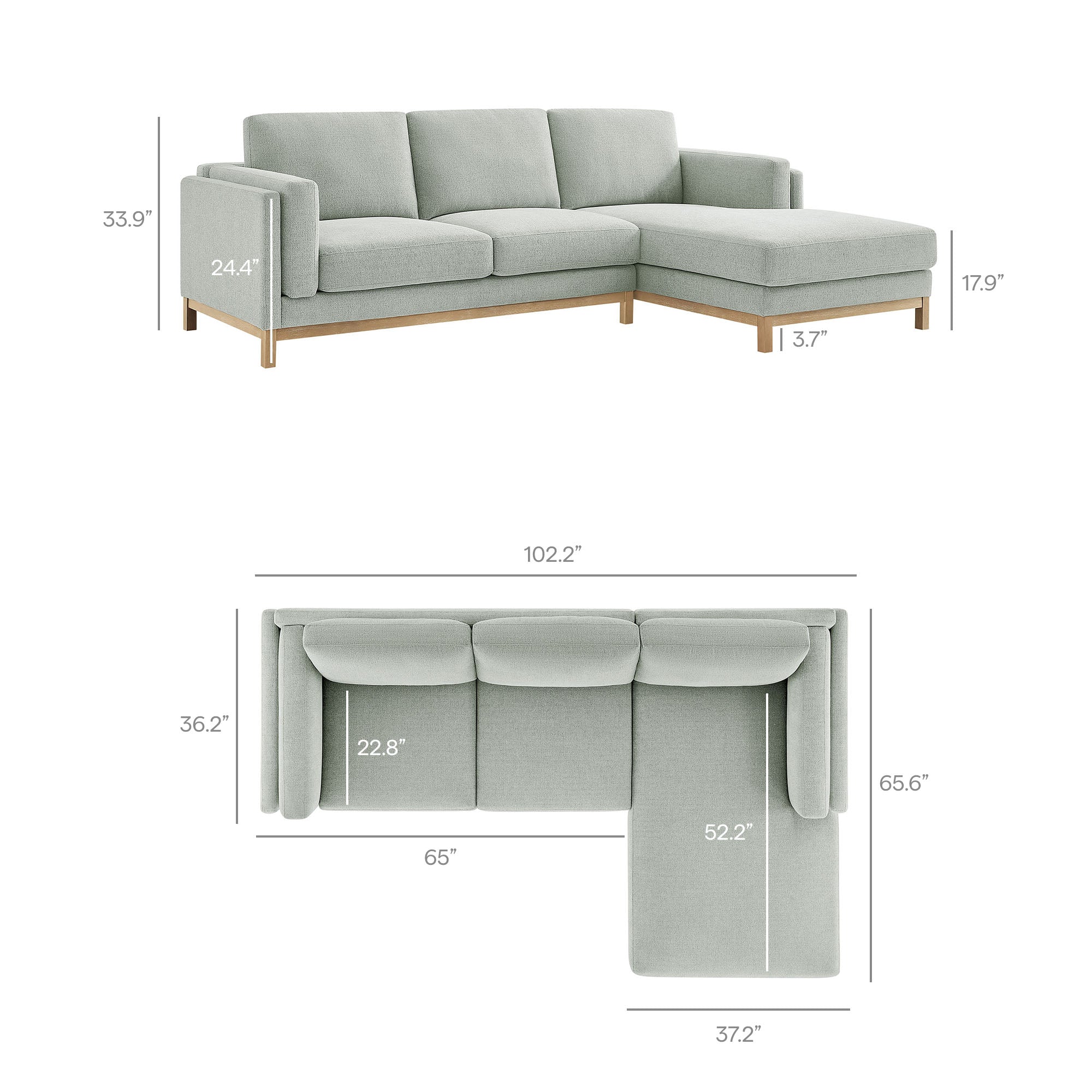 Roscoe Right-Facing Fabric Sectional Sofa with Chaise - Mist