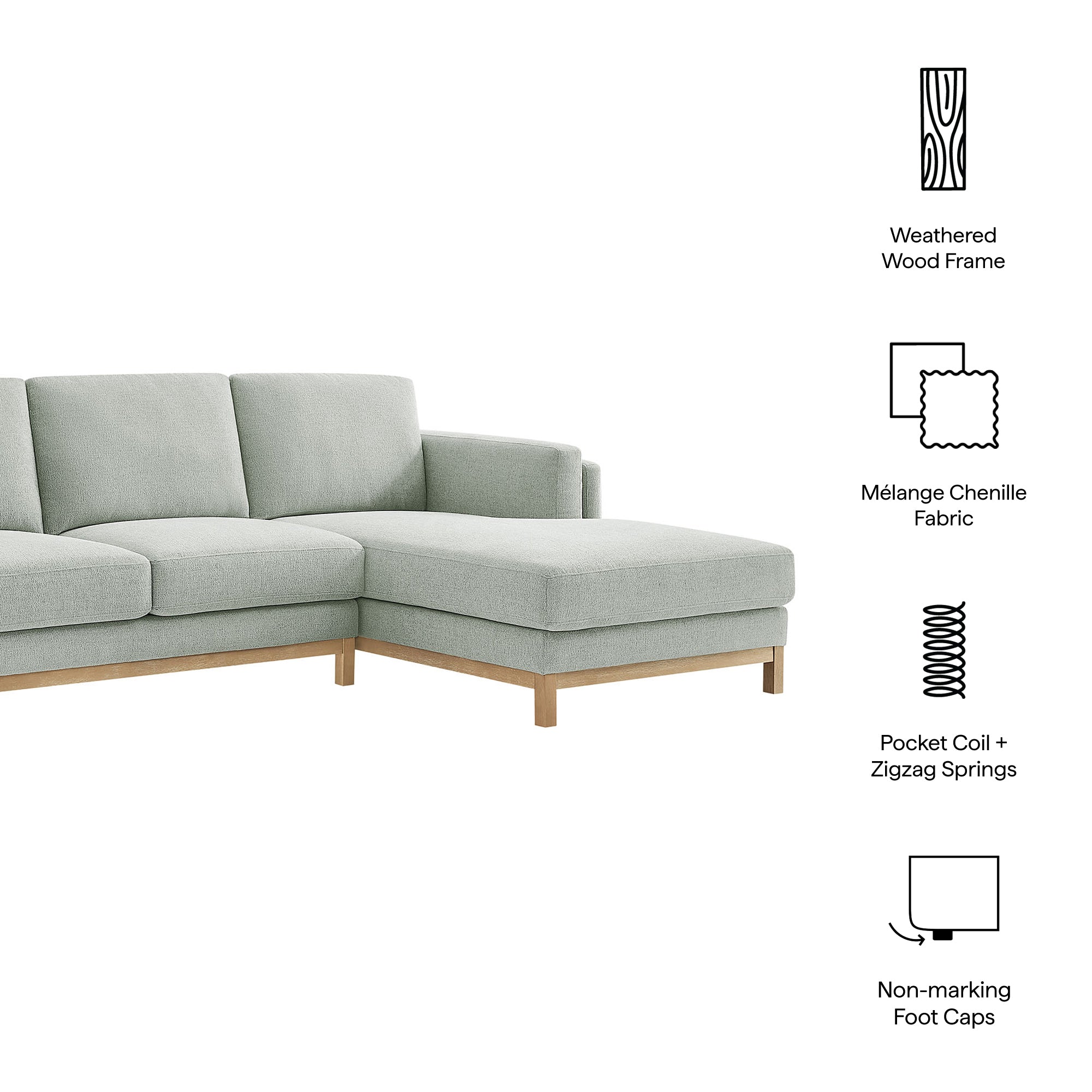 Roscoe Right-Facing Fabric Sectional Sofa with Chaise - Mist
