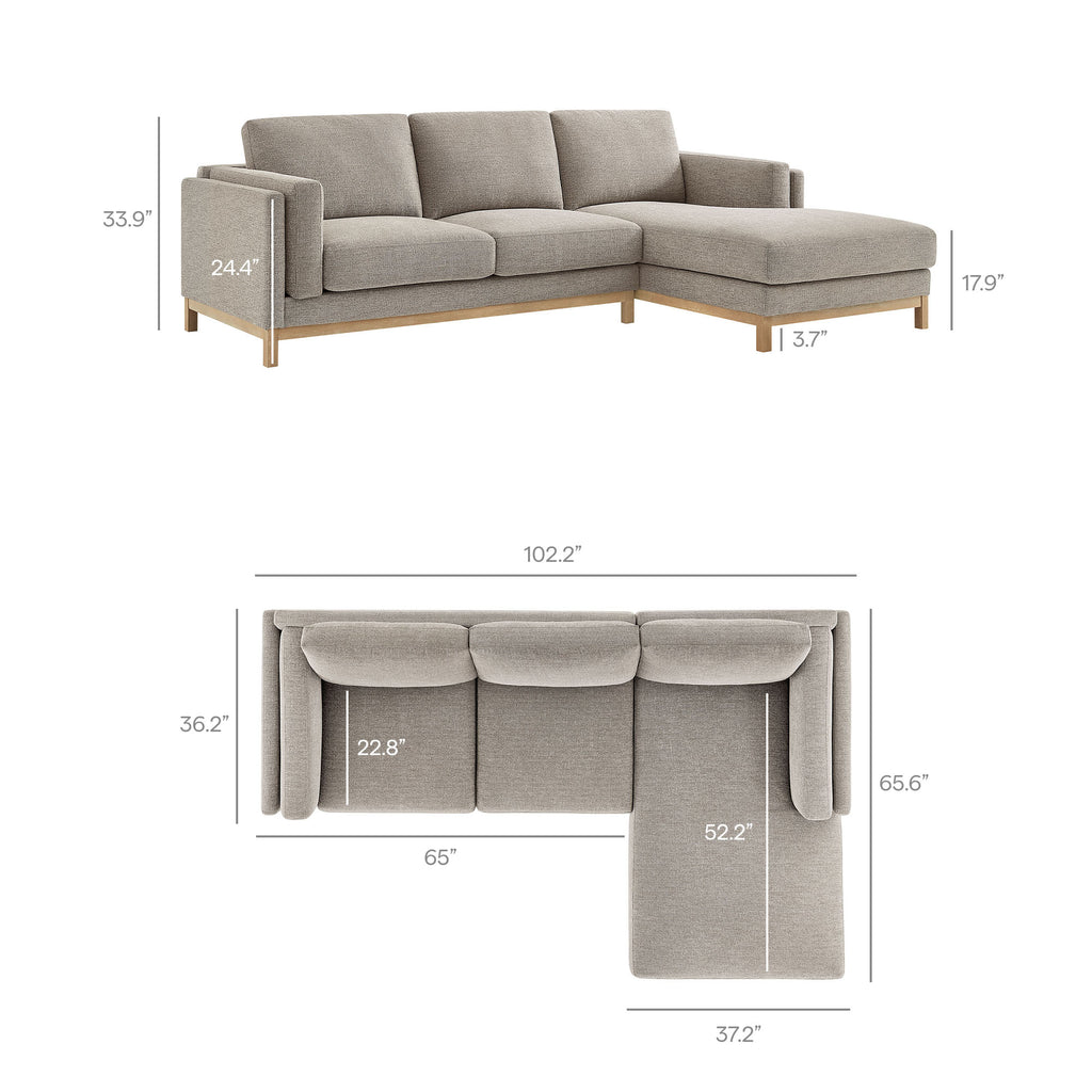 Roscoe Right-Facing Fabric Sectional Sofa with Chaise - Pewter