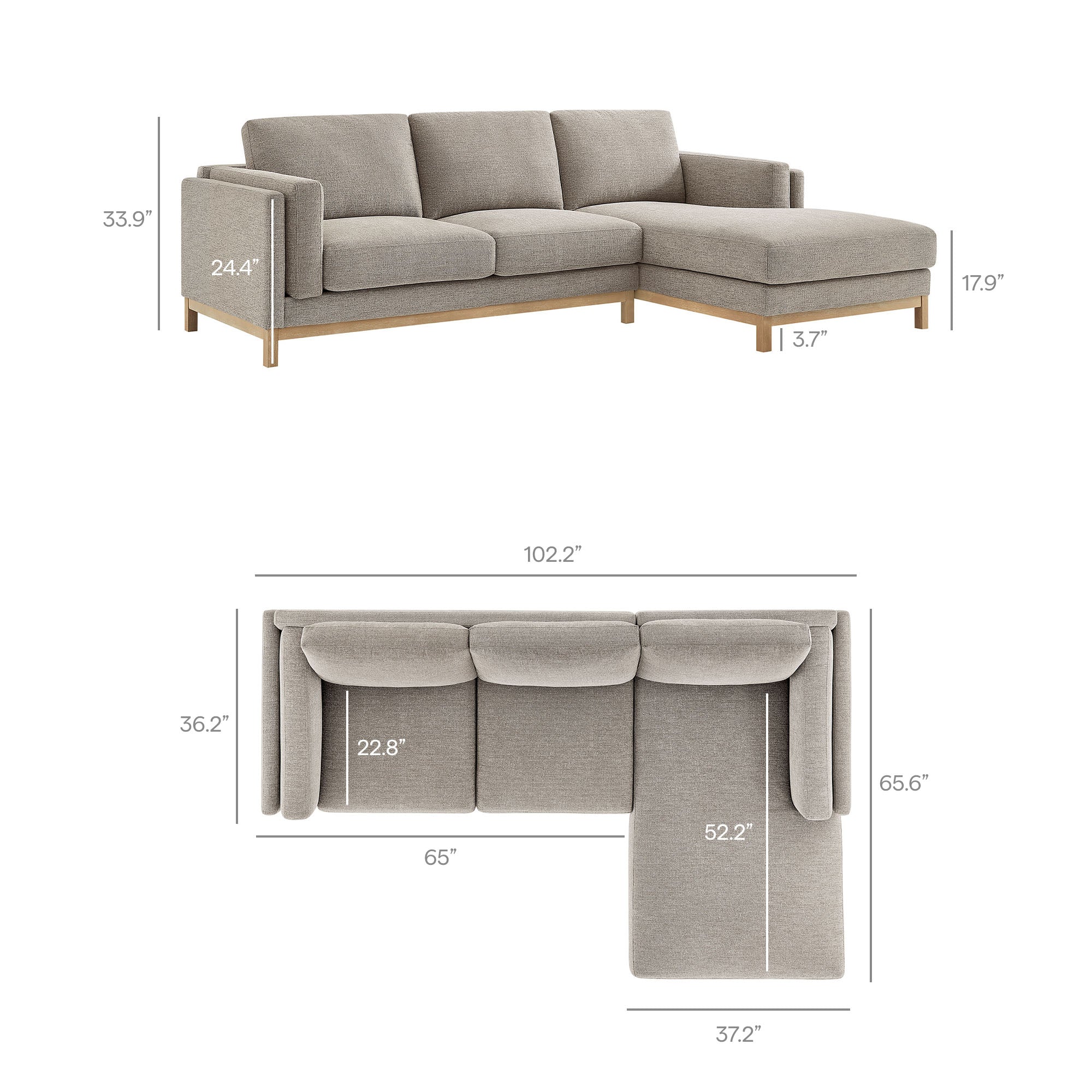 Roscoe Right-Facing Fabric Sectional Sofa with Chaise - Pewter