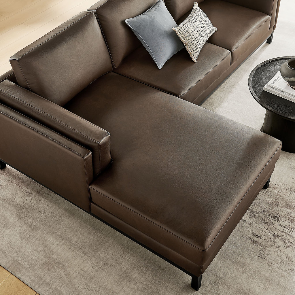 Roscoe Left-Facing Vegan Leather Sectional Sofa with Chaise - Espresso