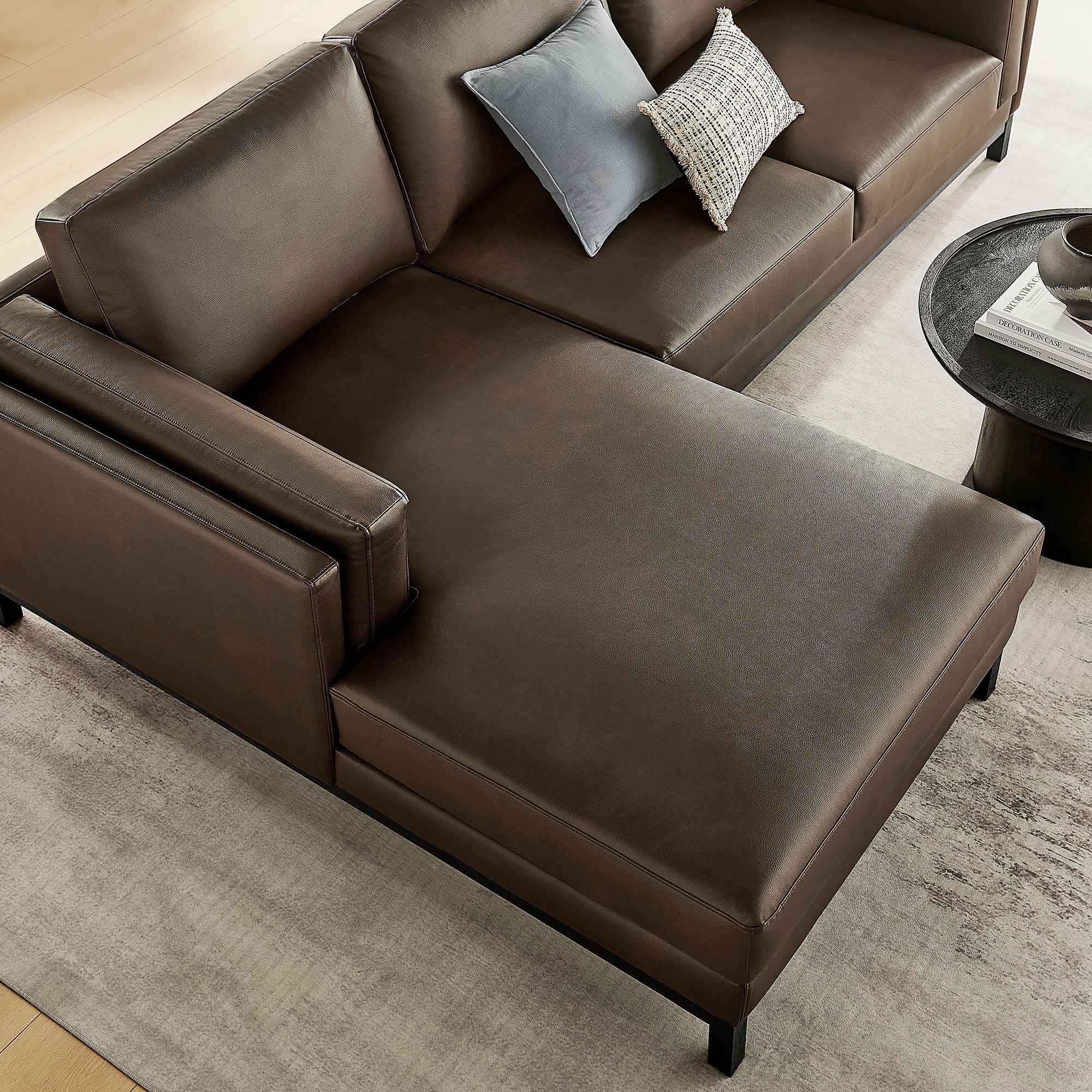 Roscoe Left-Facing Vegan Leather Sectional Sofa with Chaise - Espresso
