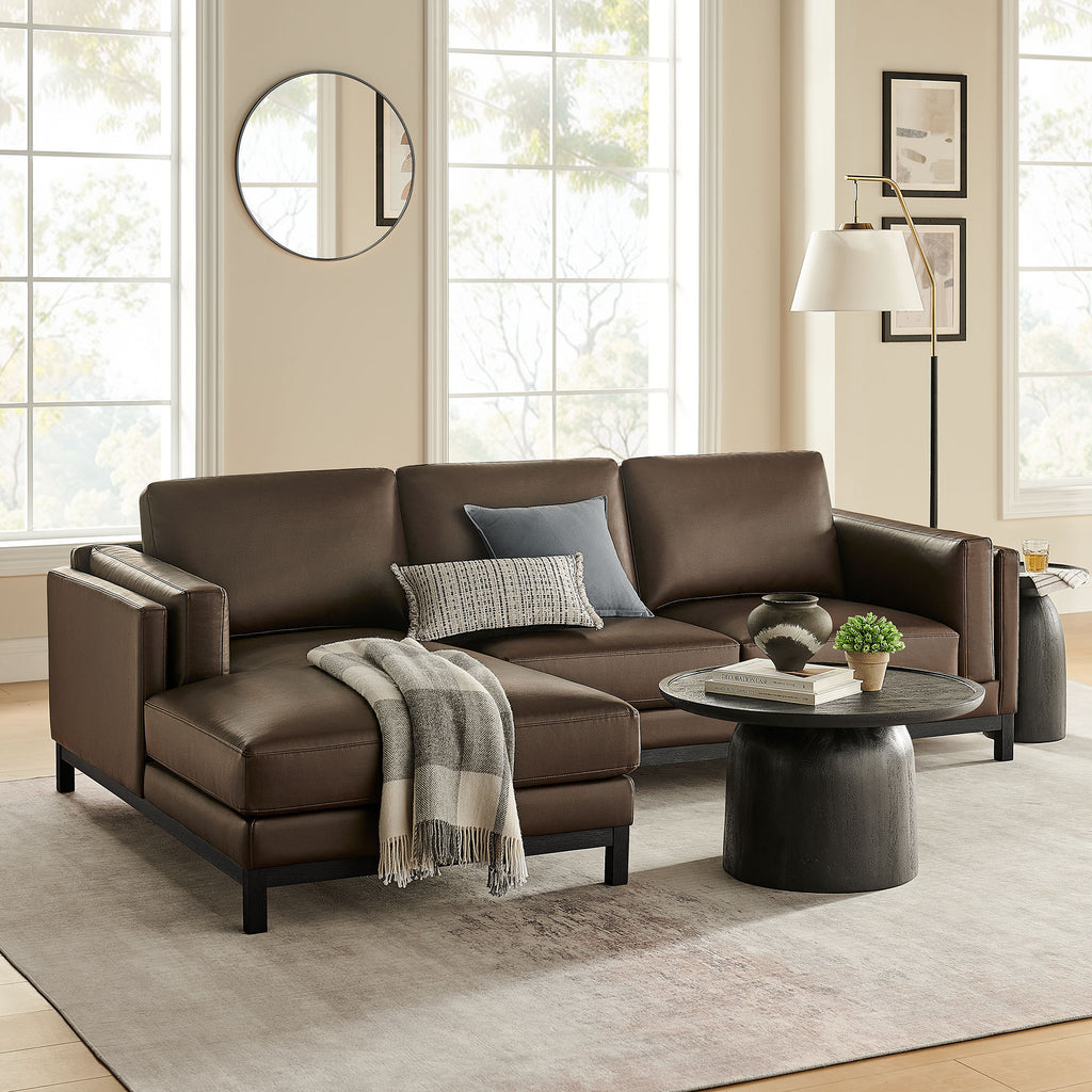 Roscoe Left-Facing Vegan Leather Sectional Sofa with Chaise - Espresso