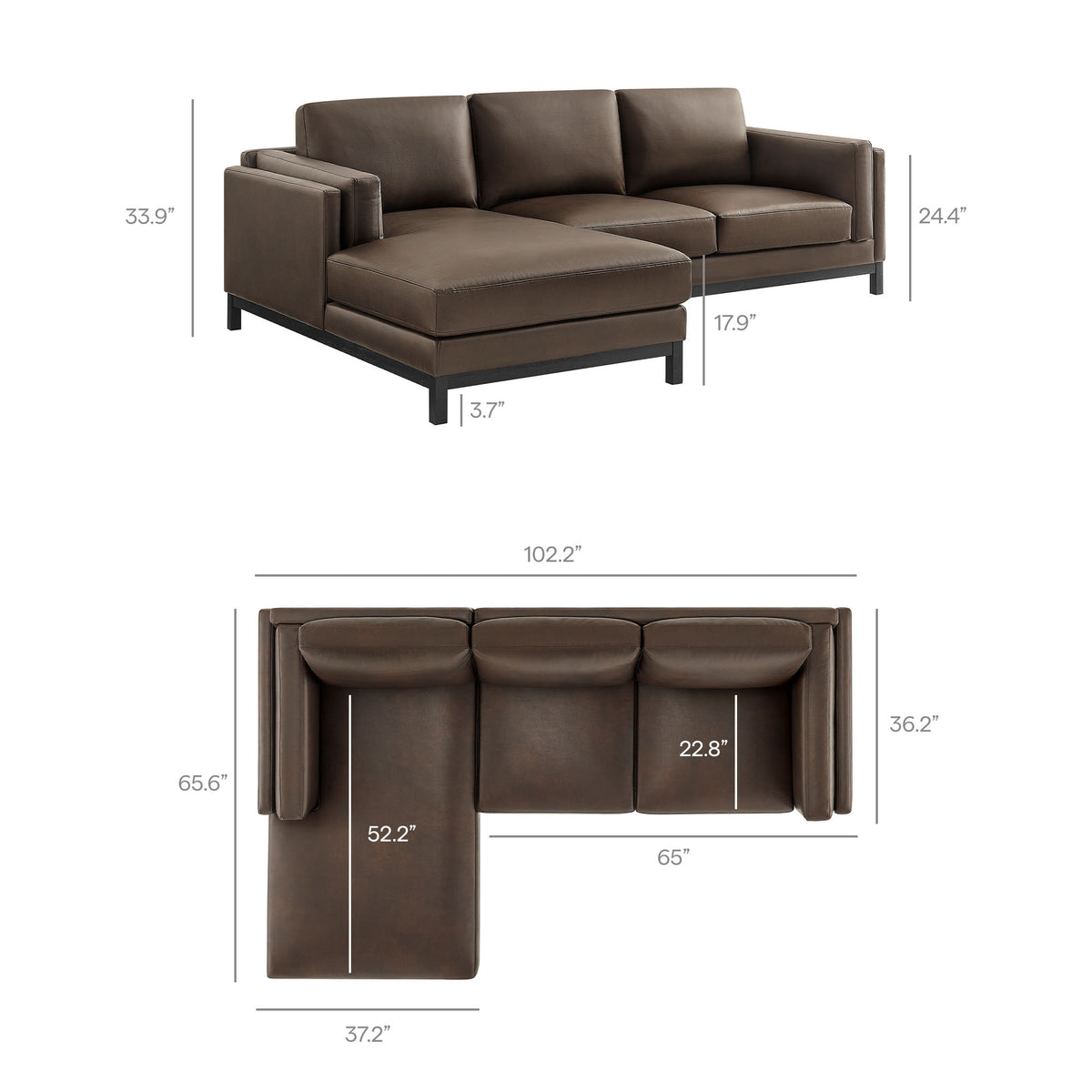 Roscoe Left-Facing Vegan Leather Sectional Sofa with Chaise - Espresso