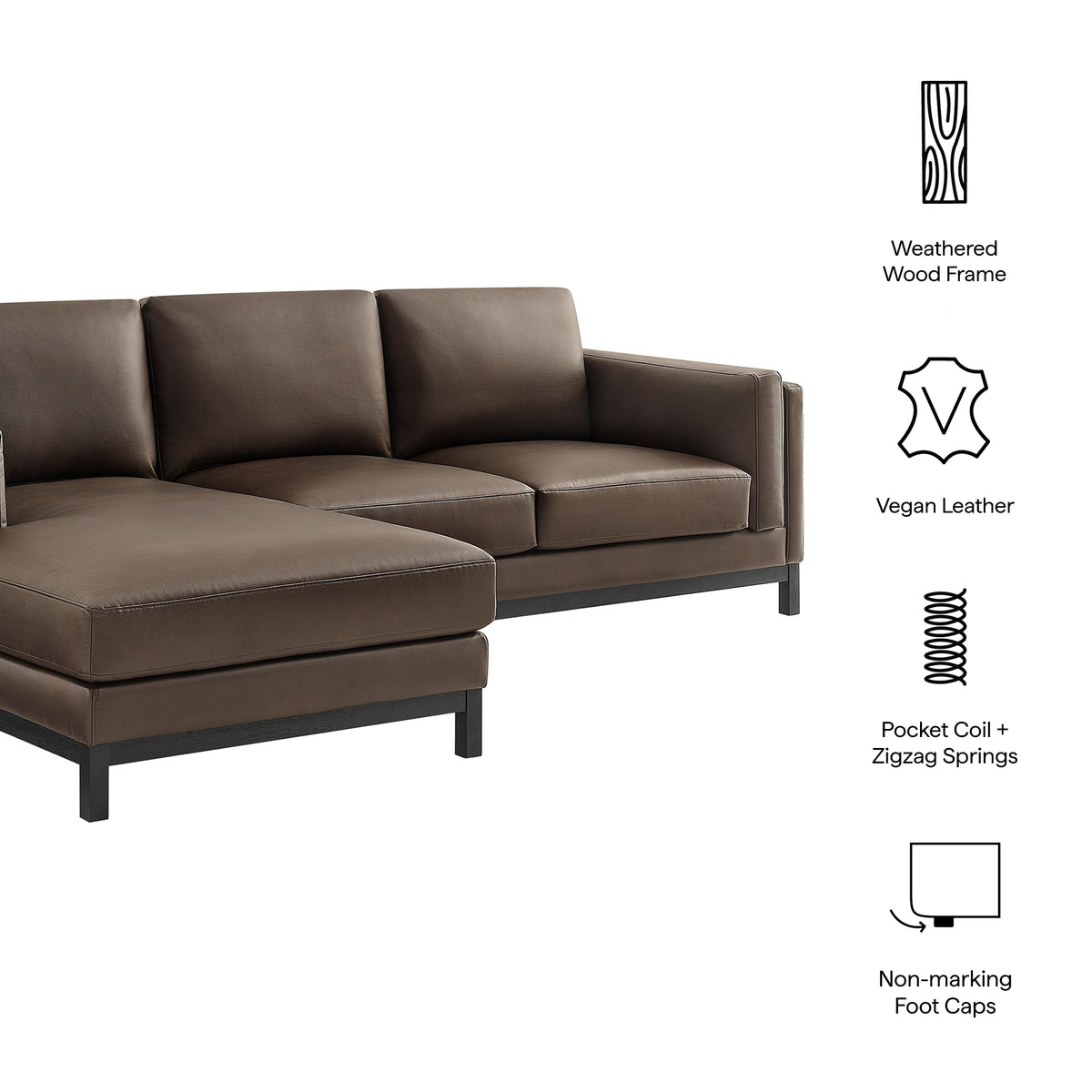 Roscoe Left-Facing Vegan Leather Sectional Sofa with Chaise - Espresso