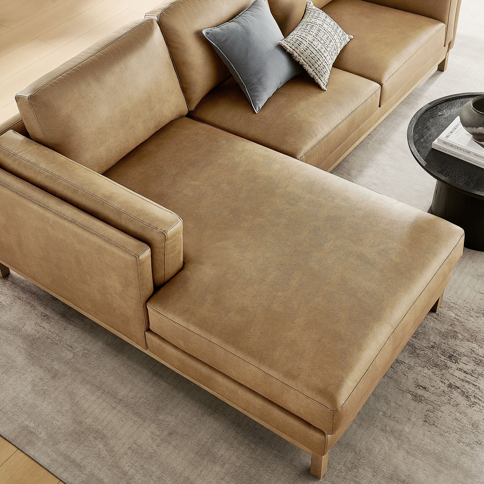 Roscoe Left-Facing Vegan Leather Sectional Sofa with Chaise - Toast