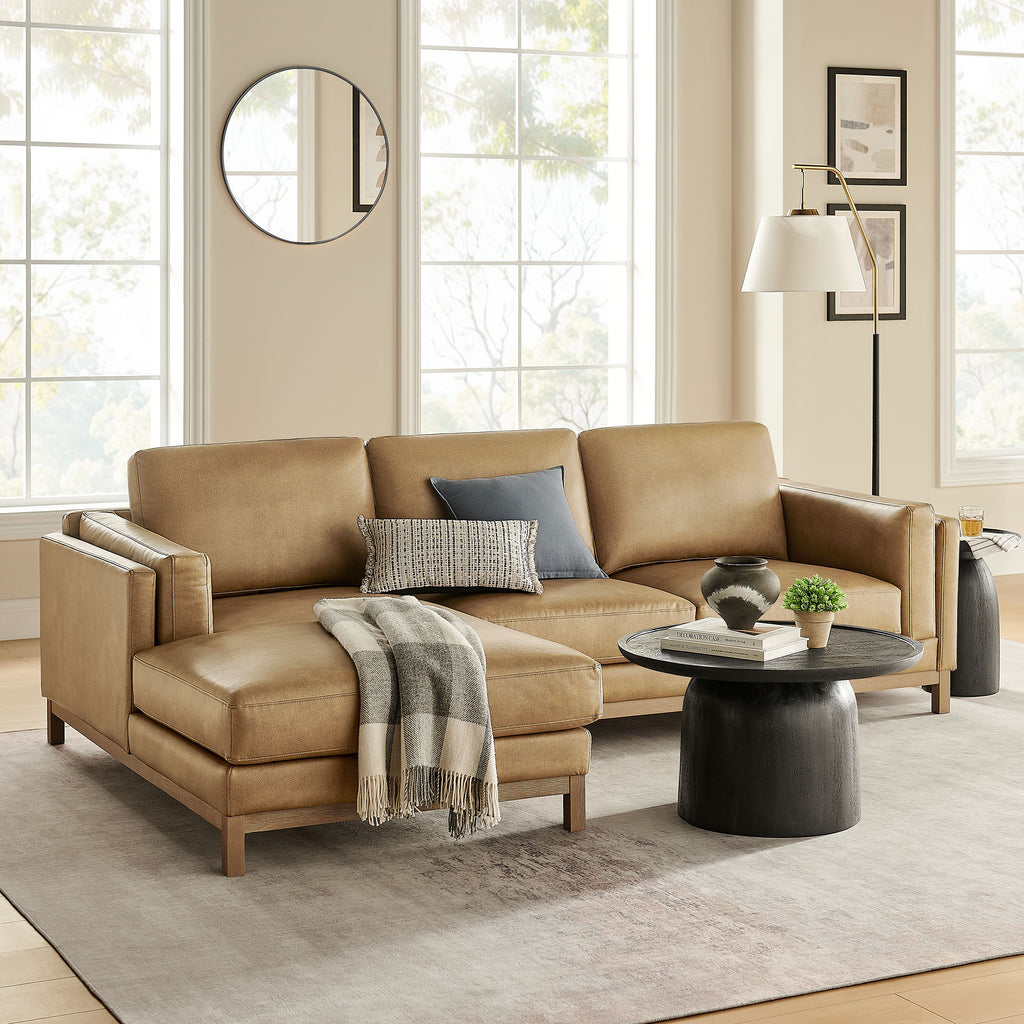 Roscoe Left-Facing Vegan Leather Sectional Sofa with Chaise - Toast