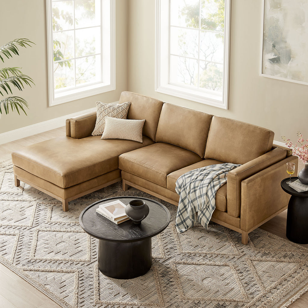 Roscoe Left-Facing Vegan Leather Sectional Sofa with Chaise - Toast
