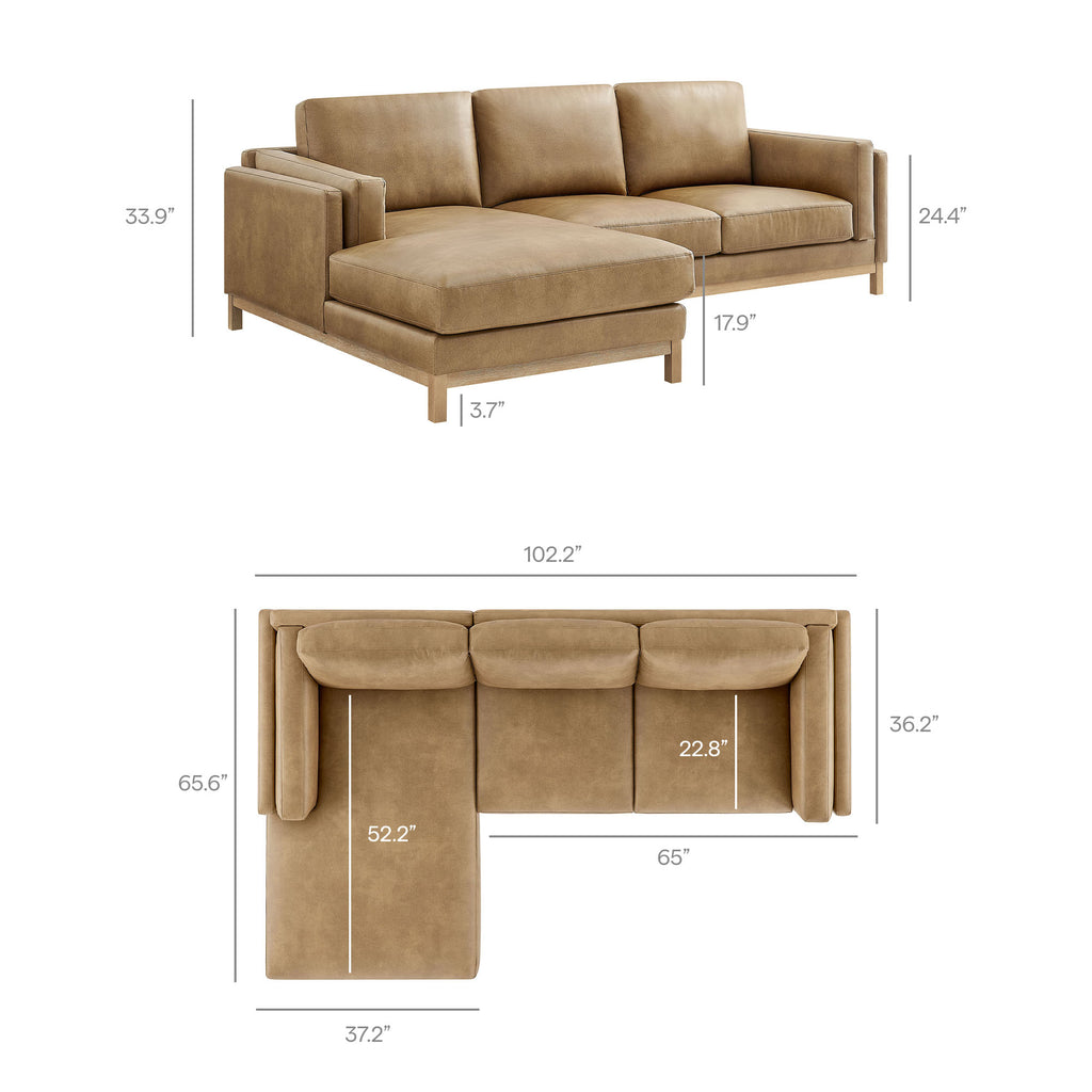 Roscoe Left-Facing Vegan Leather Sectional Sofa with Chaise - Toast