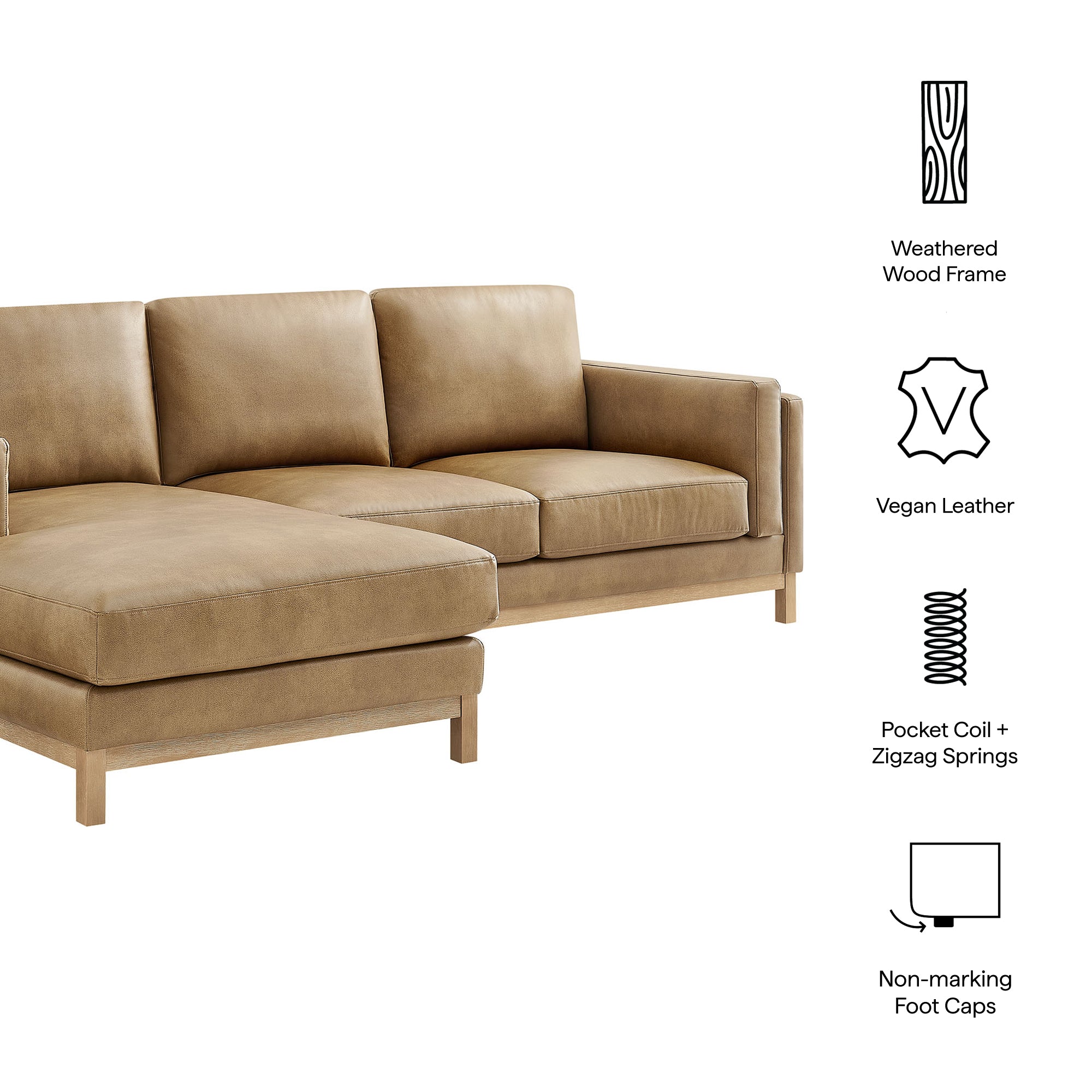Roscoe Left-Facing Vegan Leather Sectional Sofa with Chaise - Toast