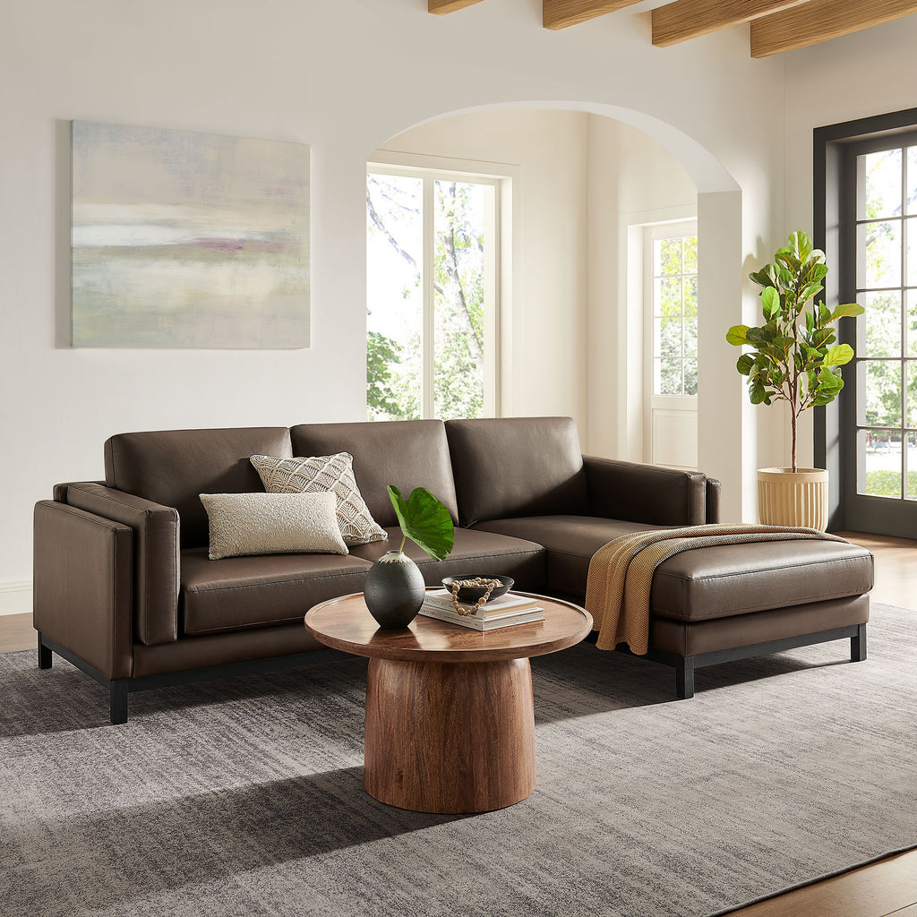 Roscoe Right-Facing Vegan Leather Sectional Sofa with Chaise - Espresso