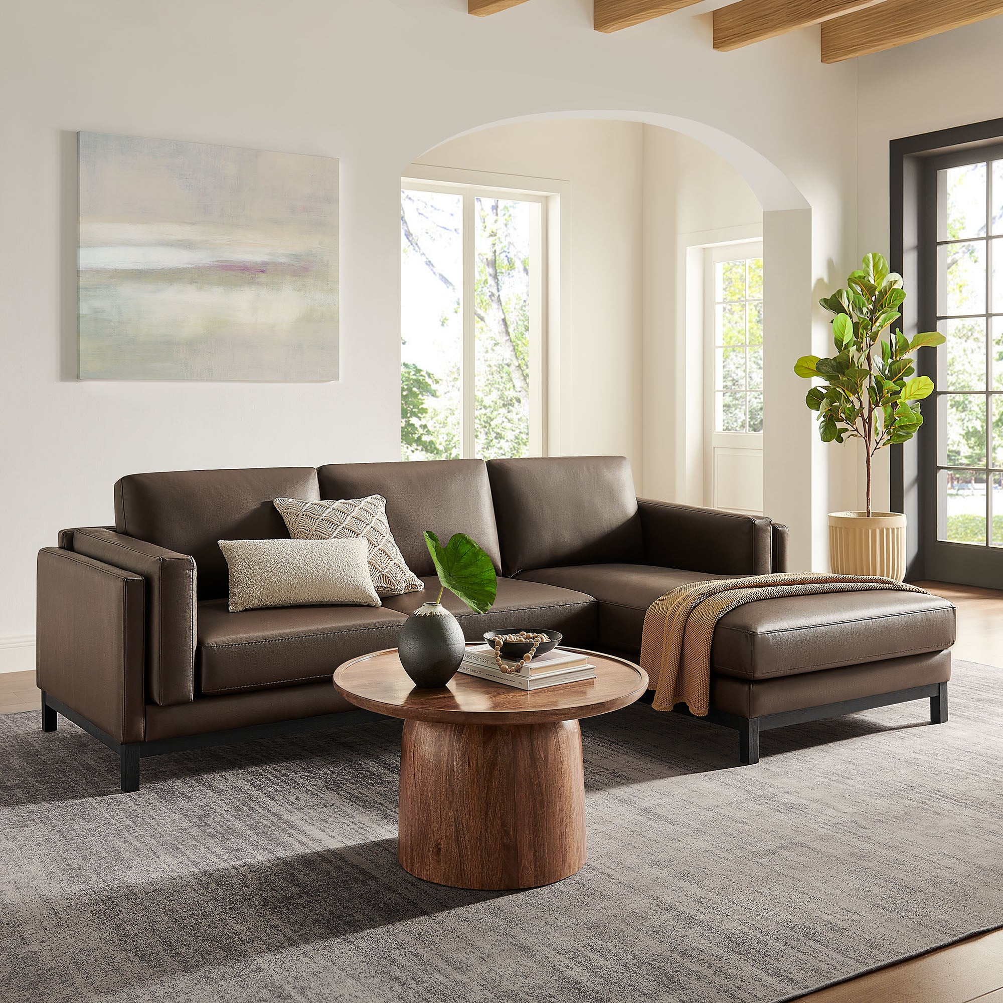 Roscoe Right-Facing Vegan Leather Sectional Sofa with Chaise - Espresso