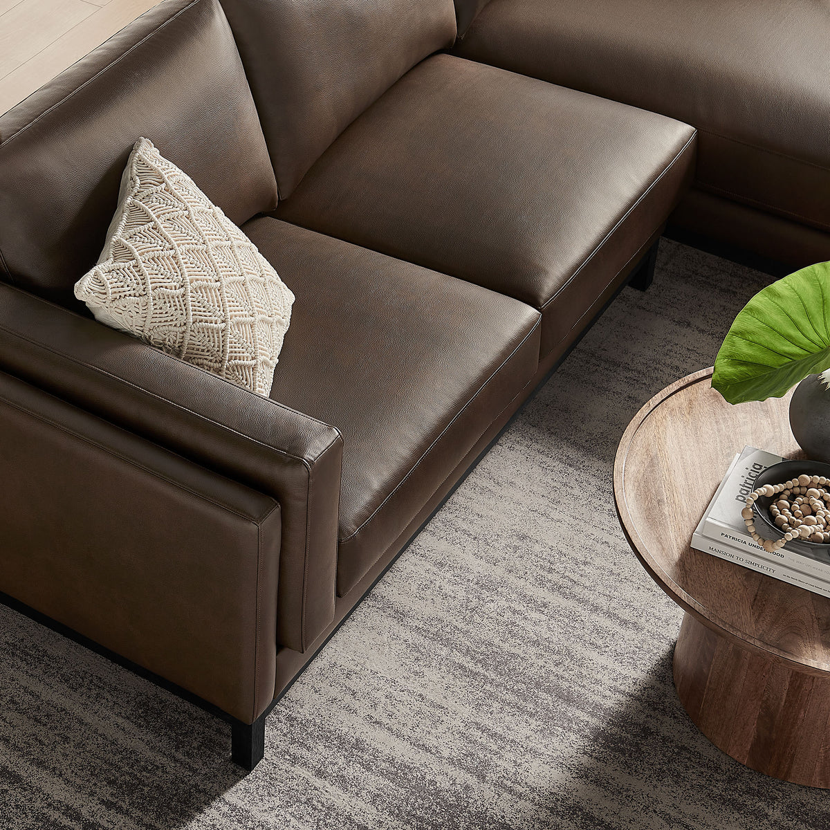 Roscoe Right-Facing Vegan Leather Sectional Sofa with Chaise - Espresso