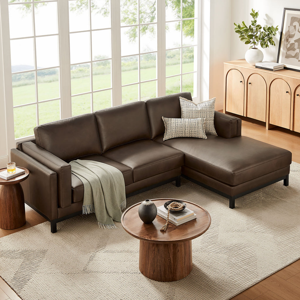 Roscoe Right-Facing Vegan Leather Sectional Sofa with Chaise - Espresso