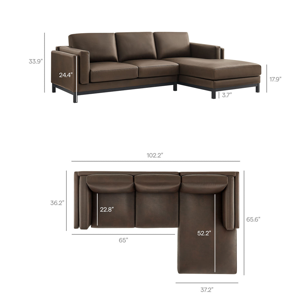 Roscoe Right-Facing Vegan Leather Sectional Sofa with Chaise - Espresso