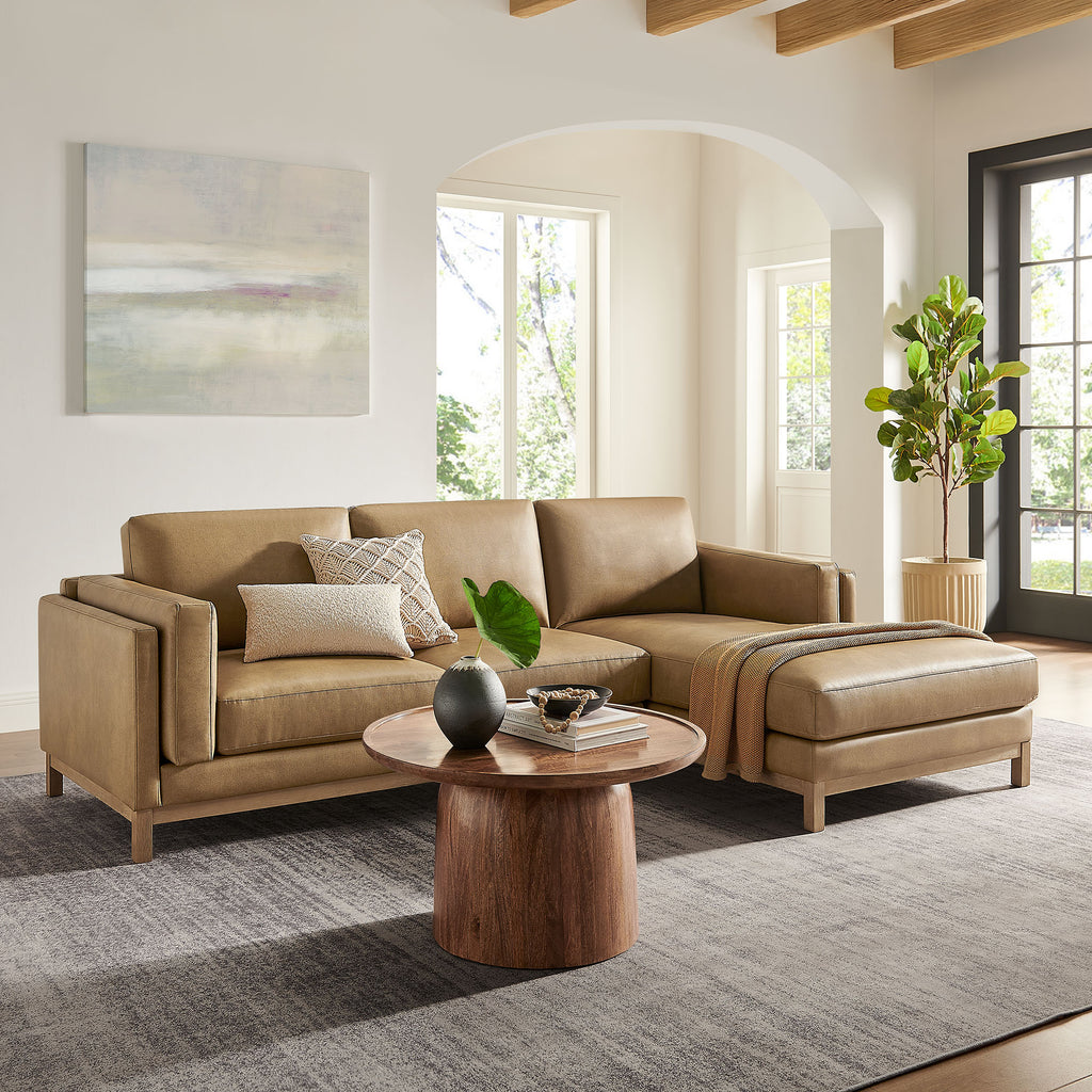 Roscoe Right-Facing Vegan Leather Sectional Sofa with Chaise - Toast