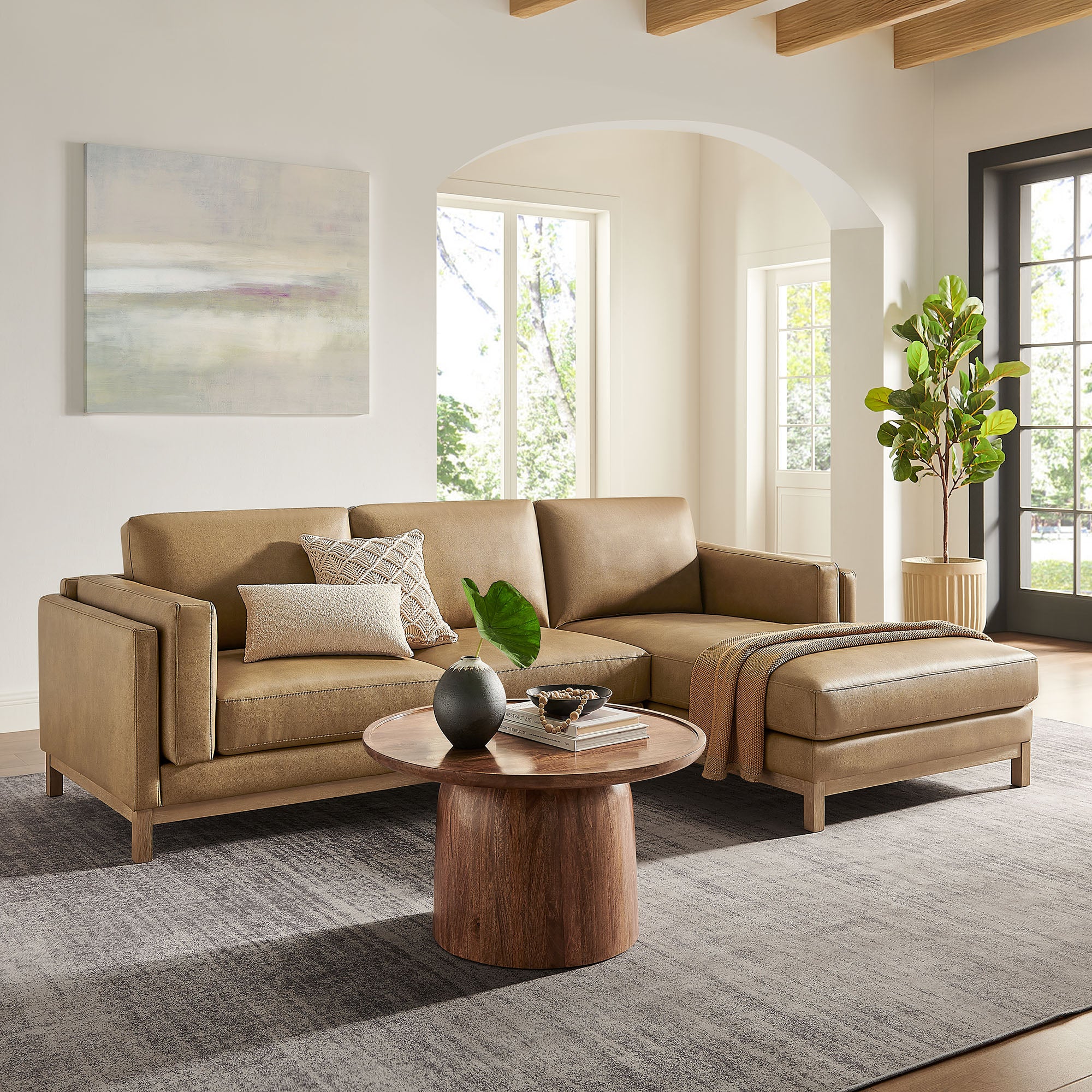 Roscoe Right-Facing Vegan Leather Sectional Sofa with Chaise - Toast