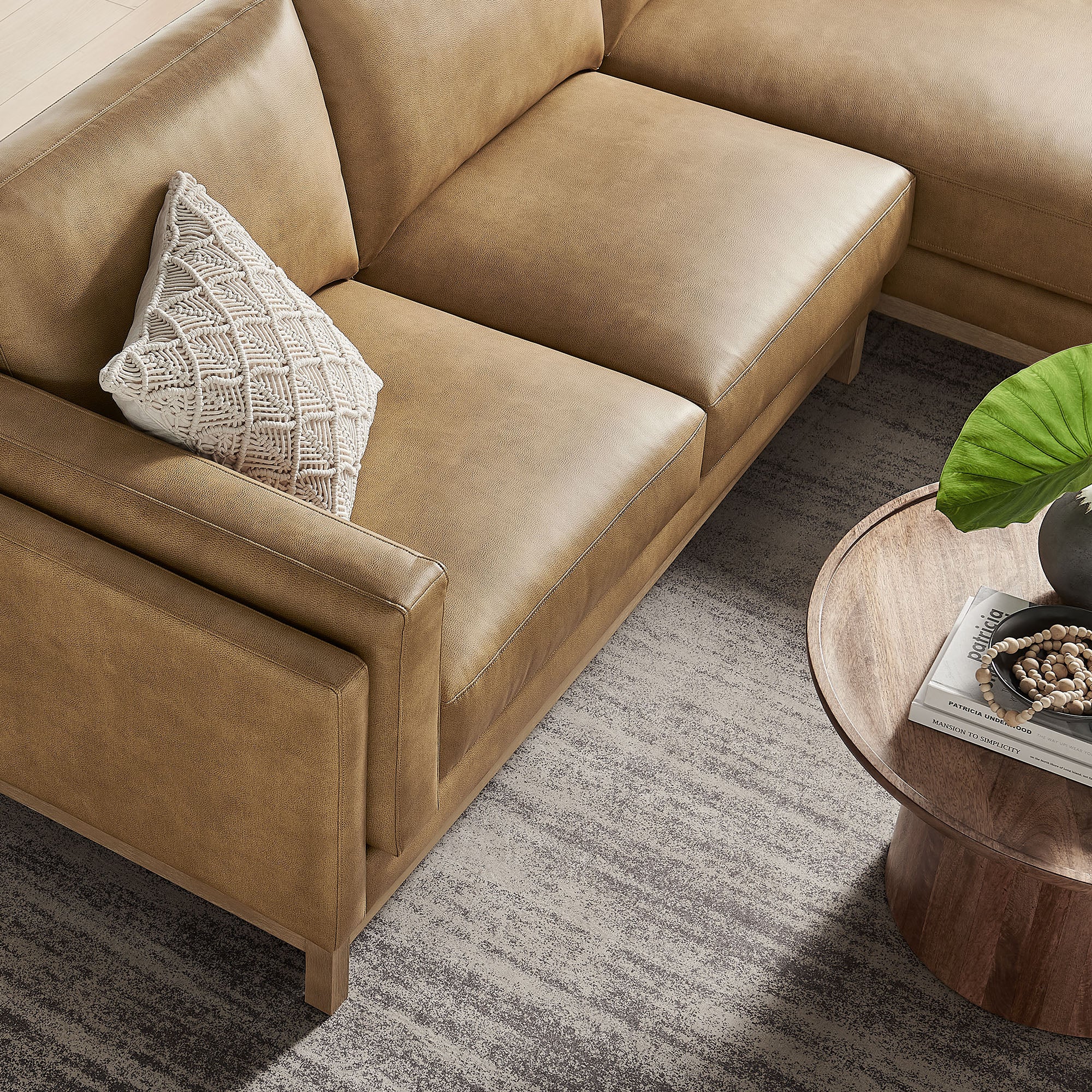 Roscoe Right-Facing Vegan Leather Sectional Sofa with Chaise - Toast
