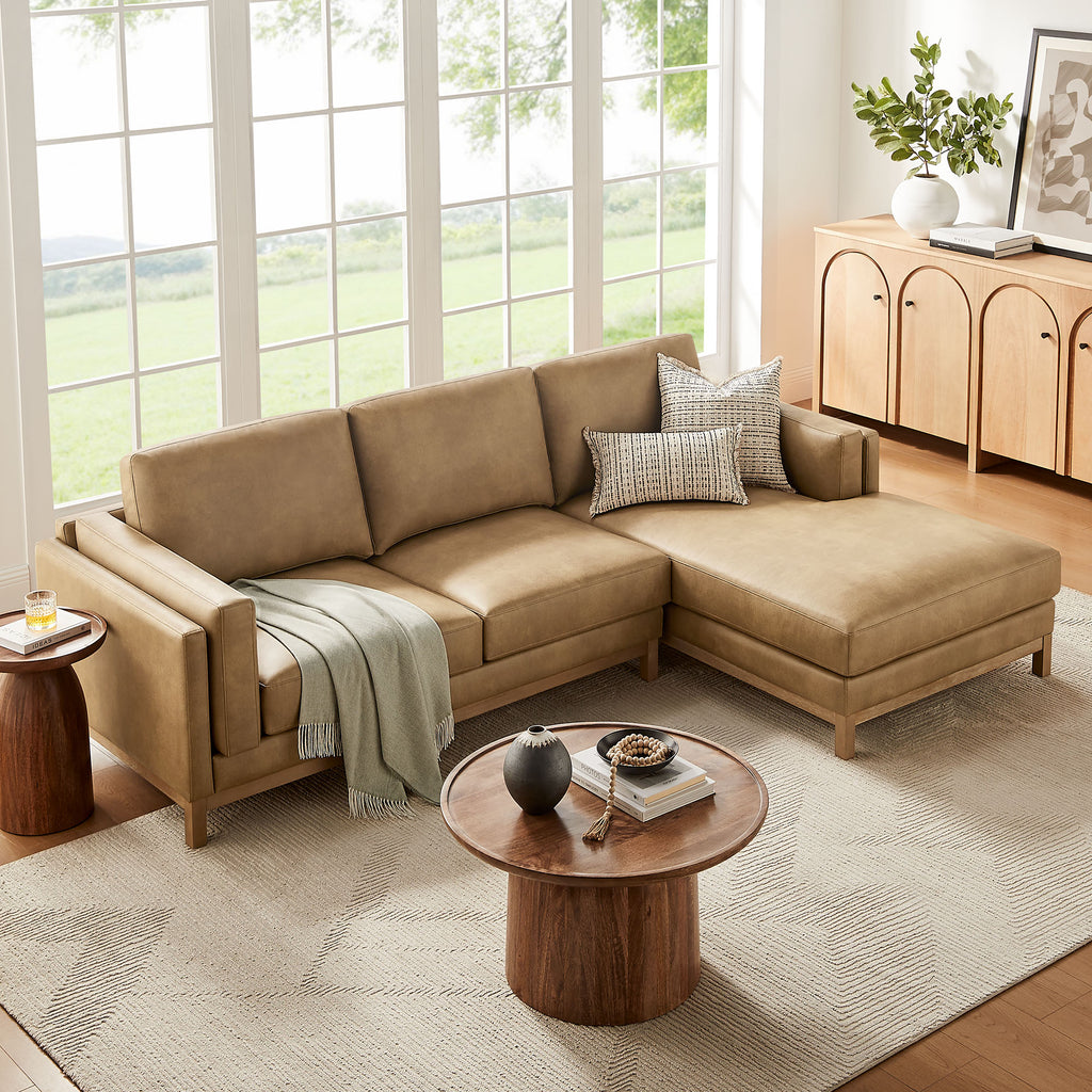 Roscoe Right-Facing Vegan Leather Sectional Sofa with Chaise - Toast